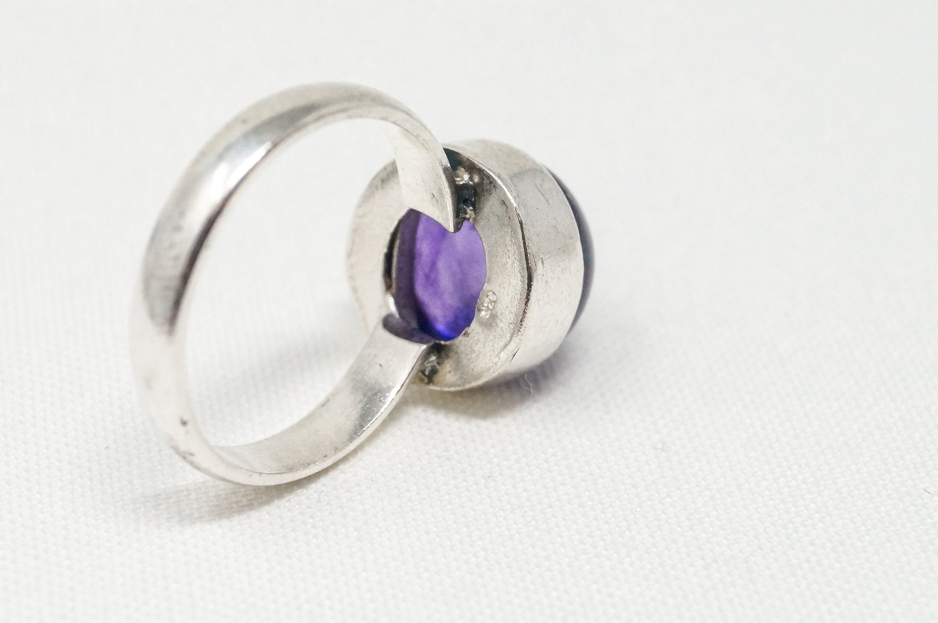 Vintage Purple Amethyst Modernist Style Sterling Silver Ring - Sz 8 - 798982619