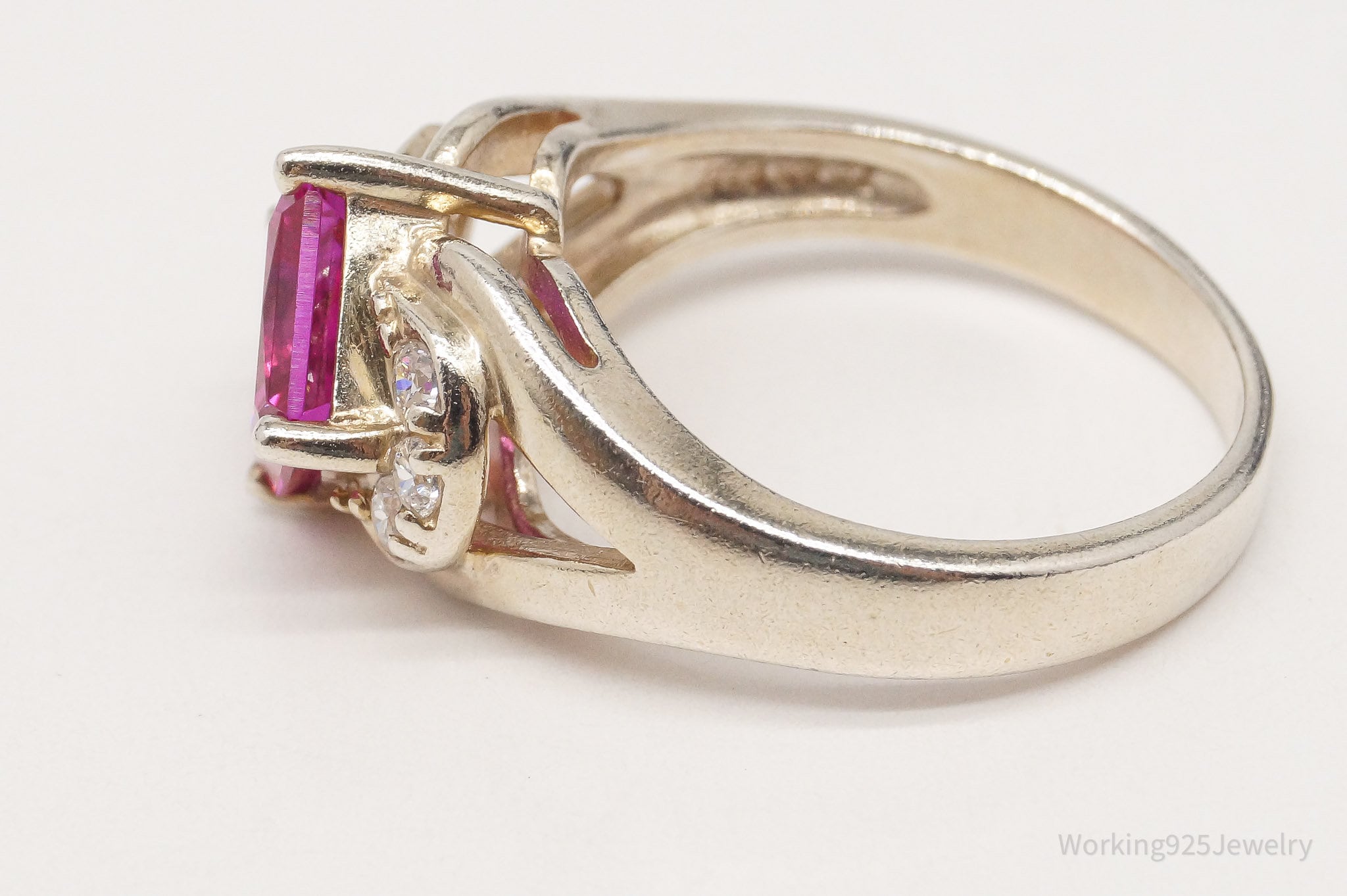 Vintage Pink & White Diamonique CZ Gold Vermeil Sterling Silver Ring Size 7