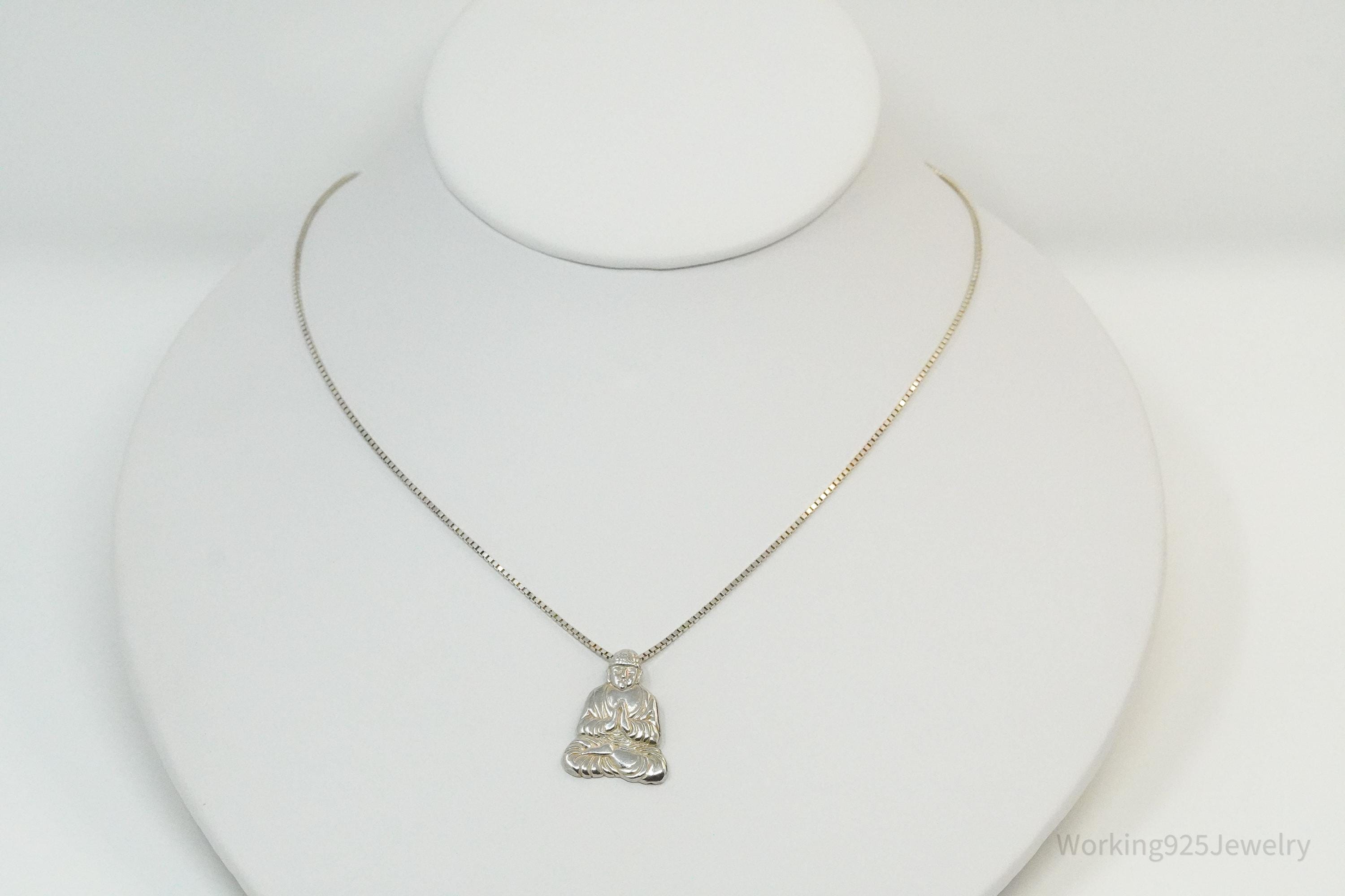 Vintage Buddha Sterling Silver Necklace 16"