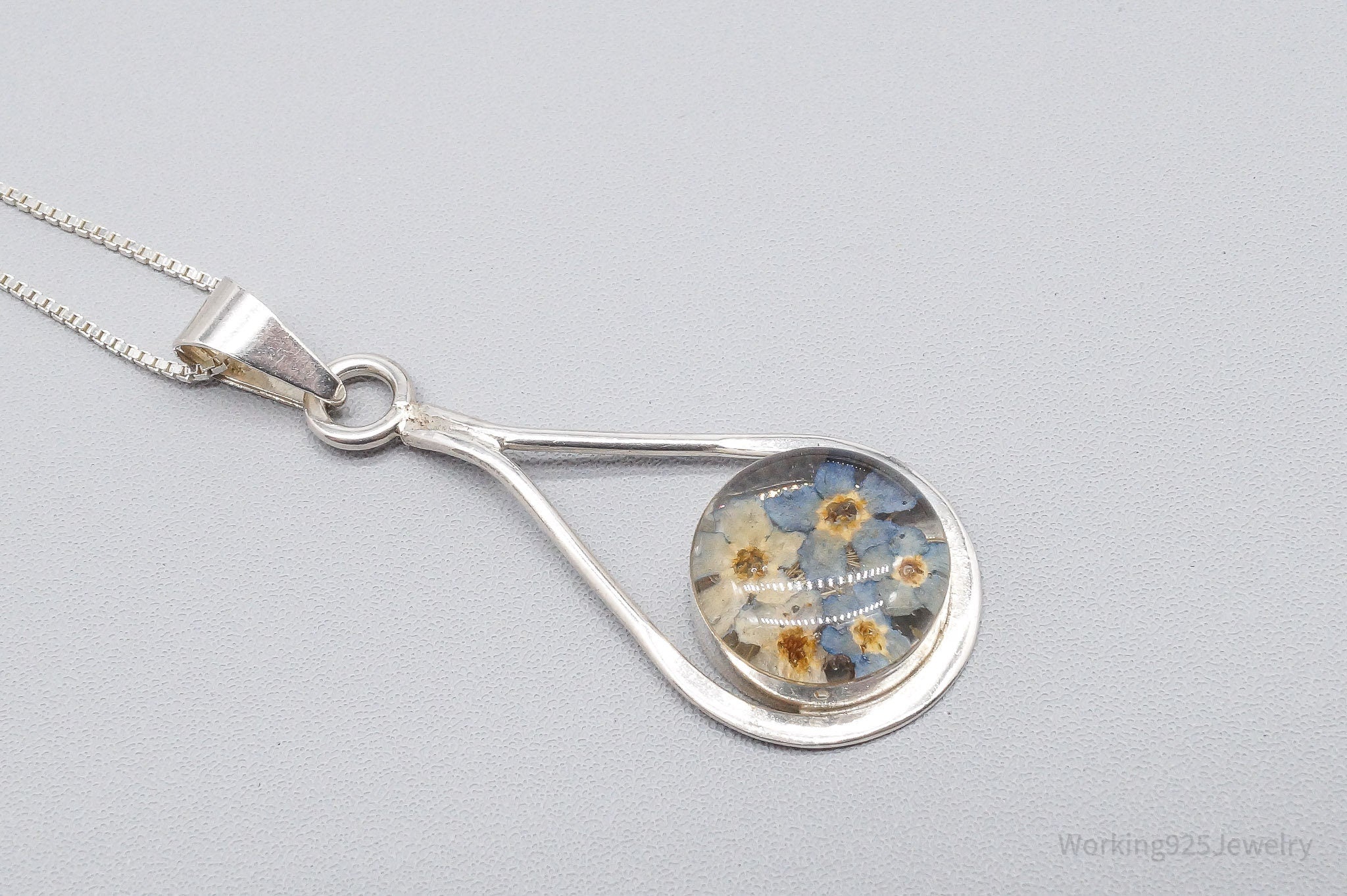 Vintage Dried Flowers Sterling Silver Necklace 20"