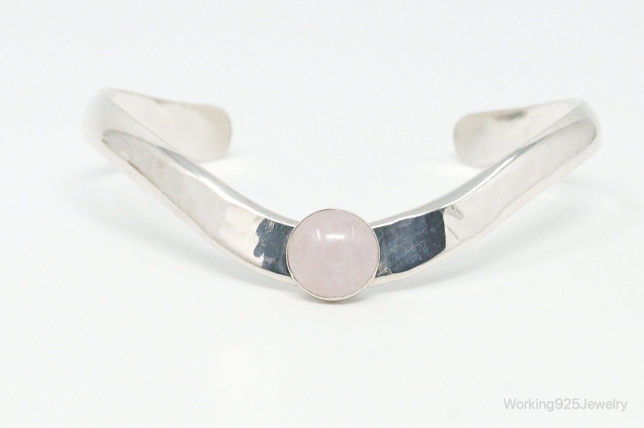 Vintage Rose Quartz Sterling Silver Cuff Bracelet