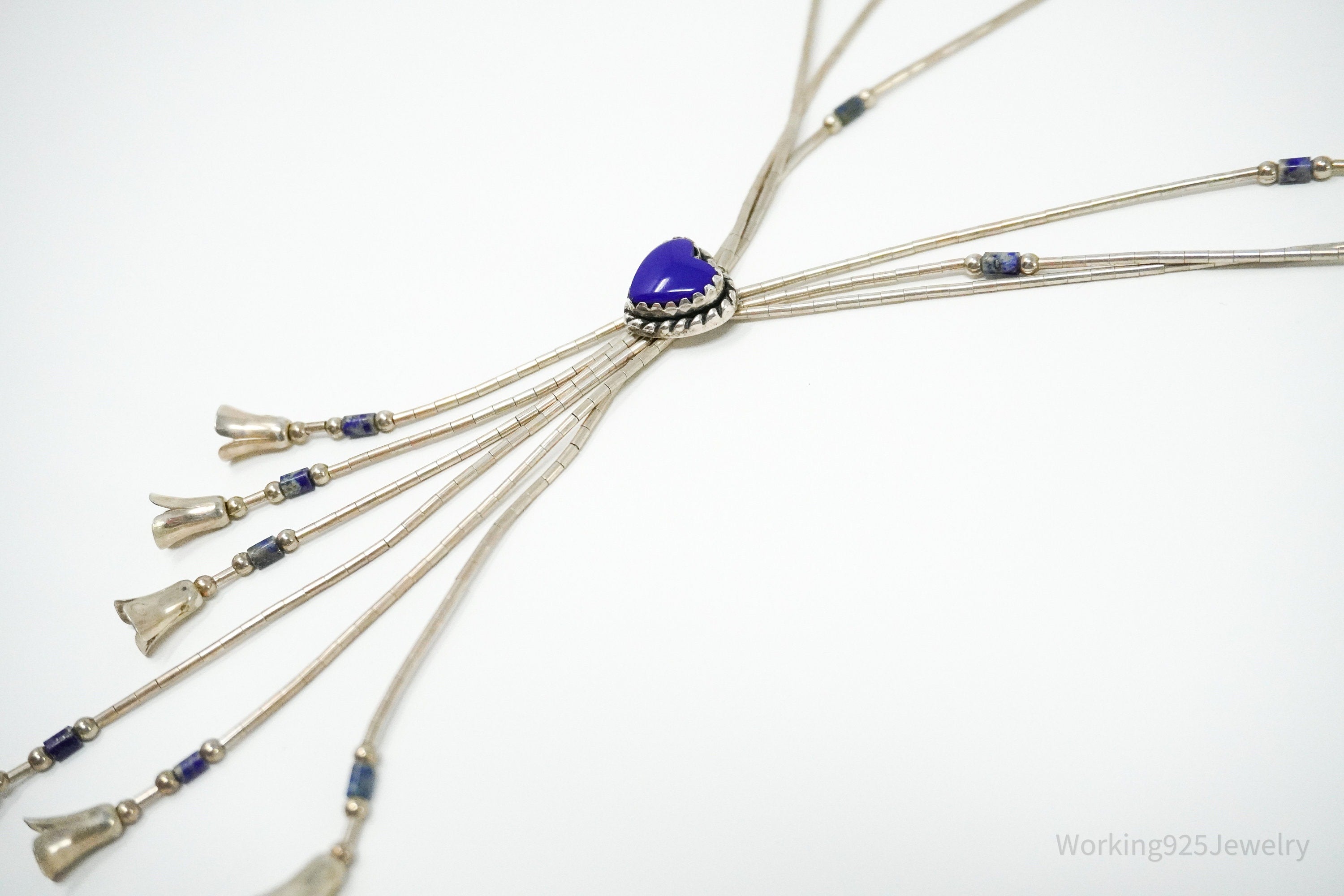 Vintage Native American QT Lapis Lazuli Sterling Silver Necklace 20"