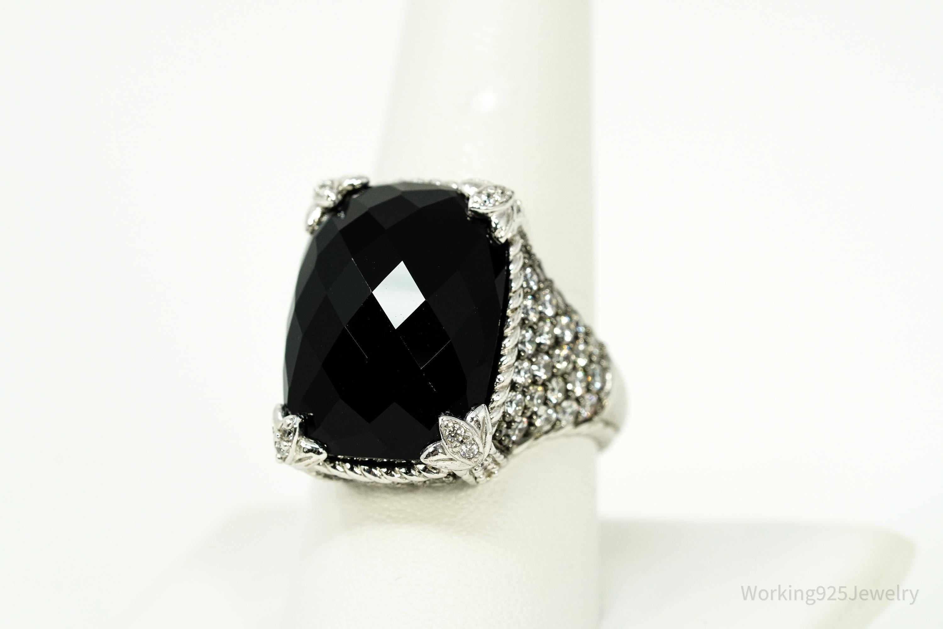 Judith Ripka Black Onyx & Cubic Zirconia Rhodium Over Sterling Silver Ring Size 9