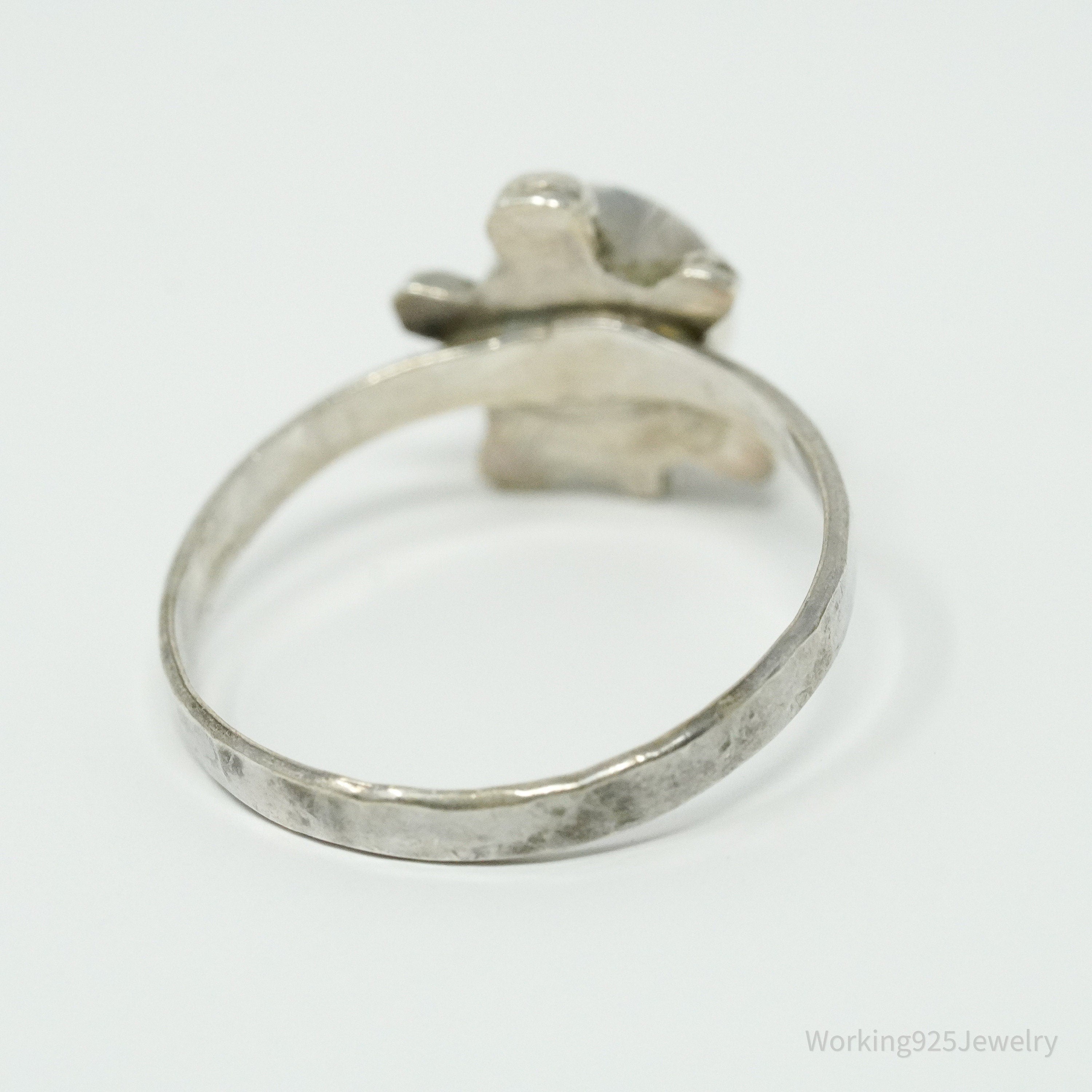 Vintage Native American Turquoise Inlay Turtle Handmade Silver Ring - Size 6.75