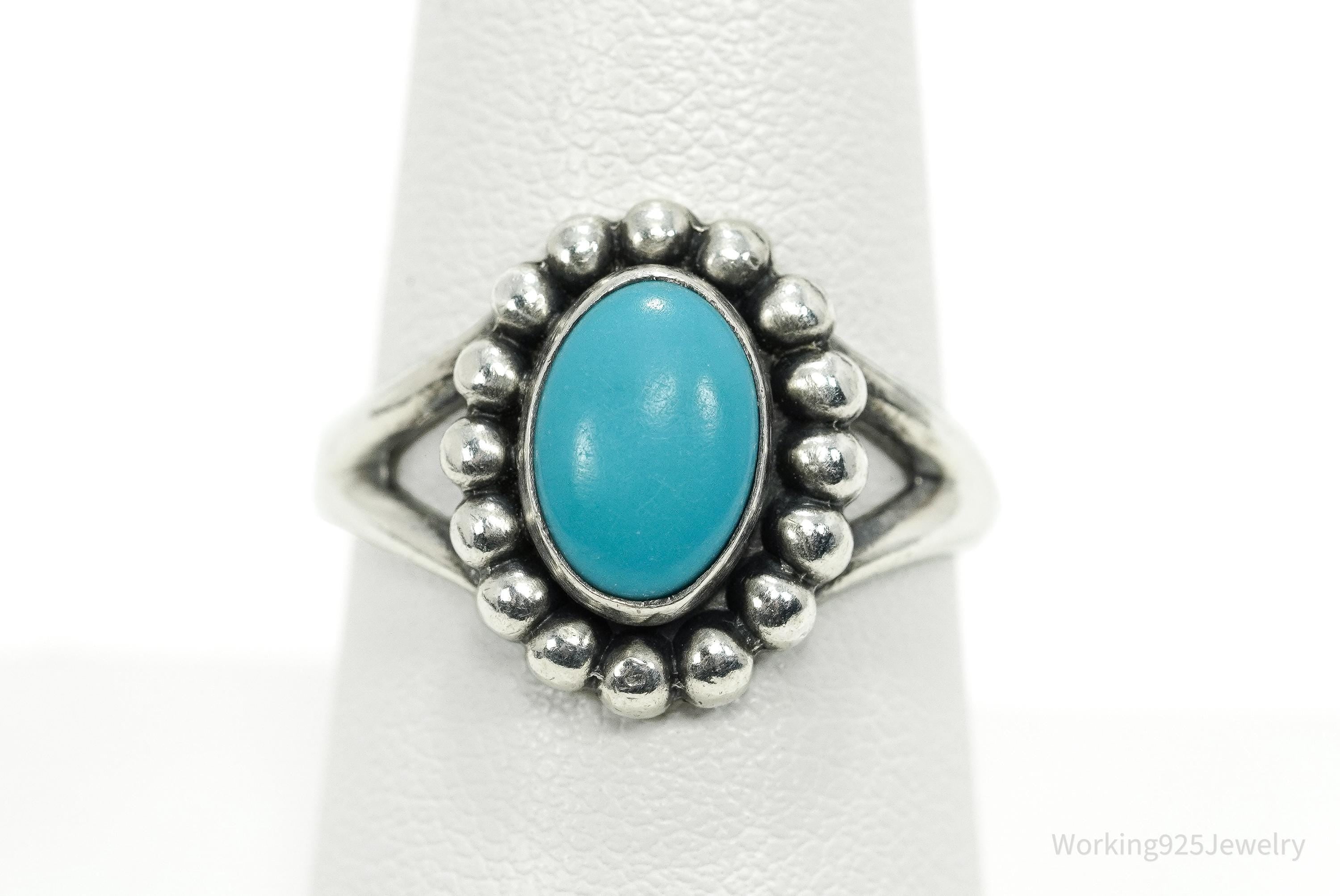 Vintage Native American Turquoise Sterling Silver Ring - Size 8.75