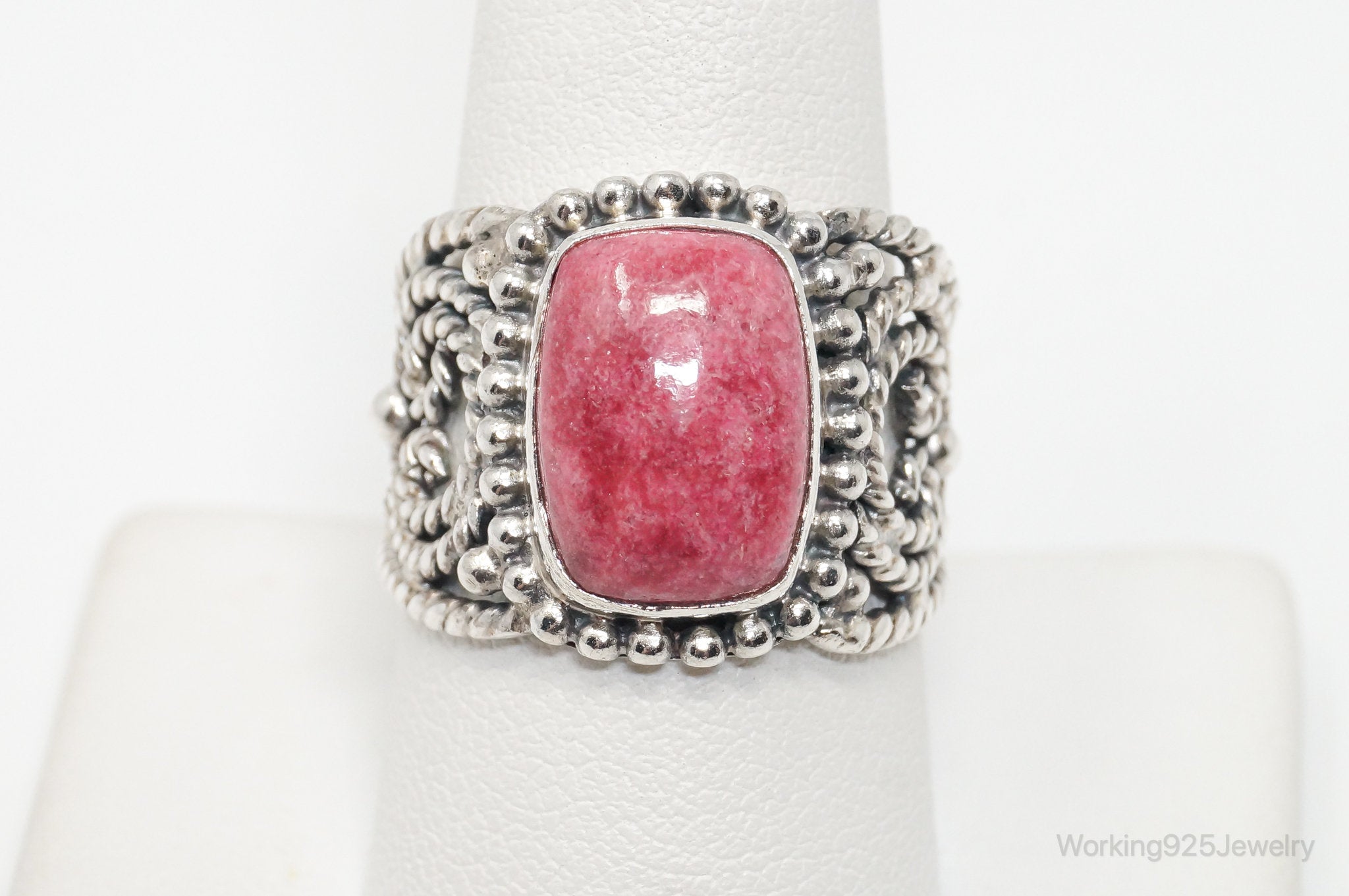 Vintage Southwestern Style Thulite Sterling Silver Ring - Size 9.25