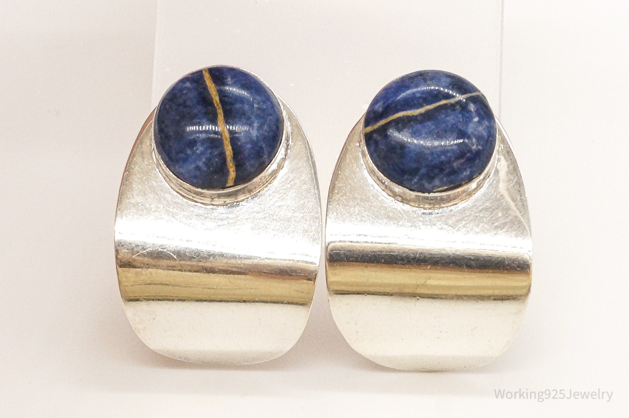 Vintage Mexico Sodalite Modernist Sterling Silver Earrings