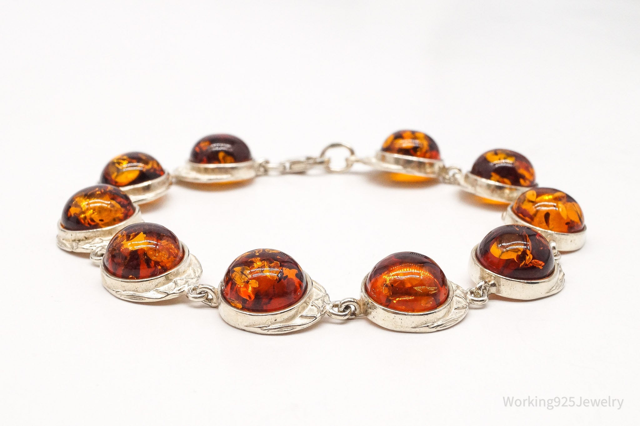 Vintage Amber Modernist Sterling Silver Bracelet - 7 3/8"