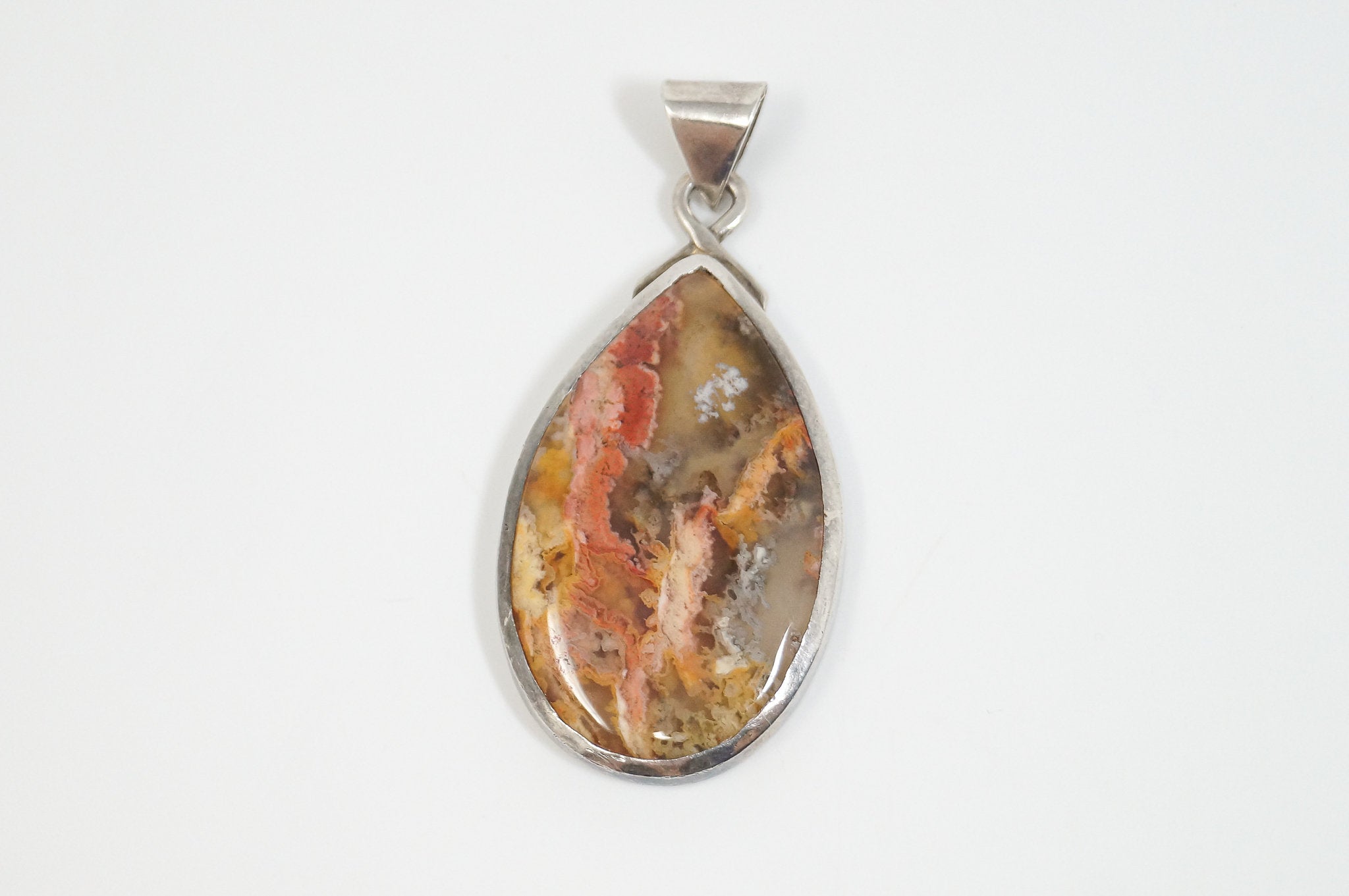 Vintage Plume Agate Sterling Silver Necklace Pendant