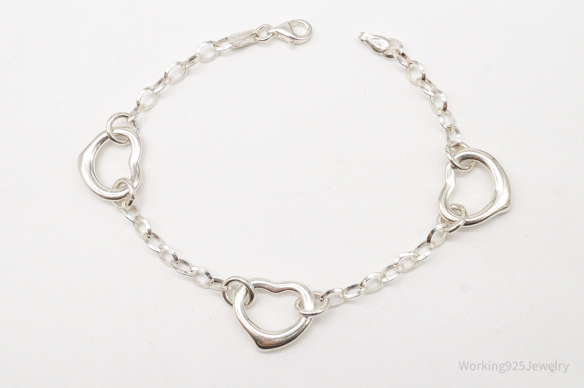 Vintage Italian Hearts Chain Link Sterling Silver Bracelet