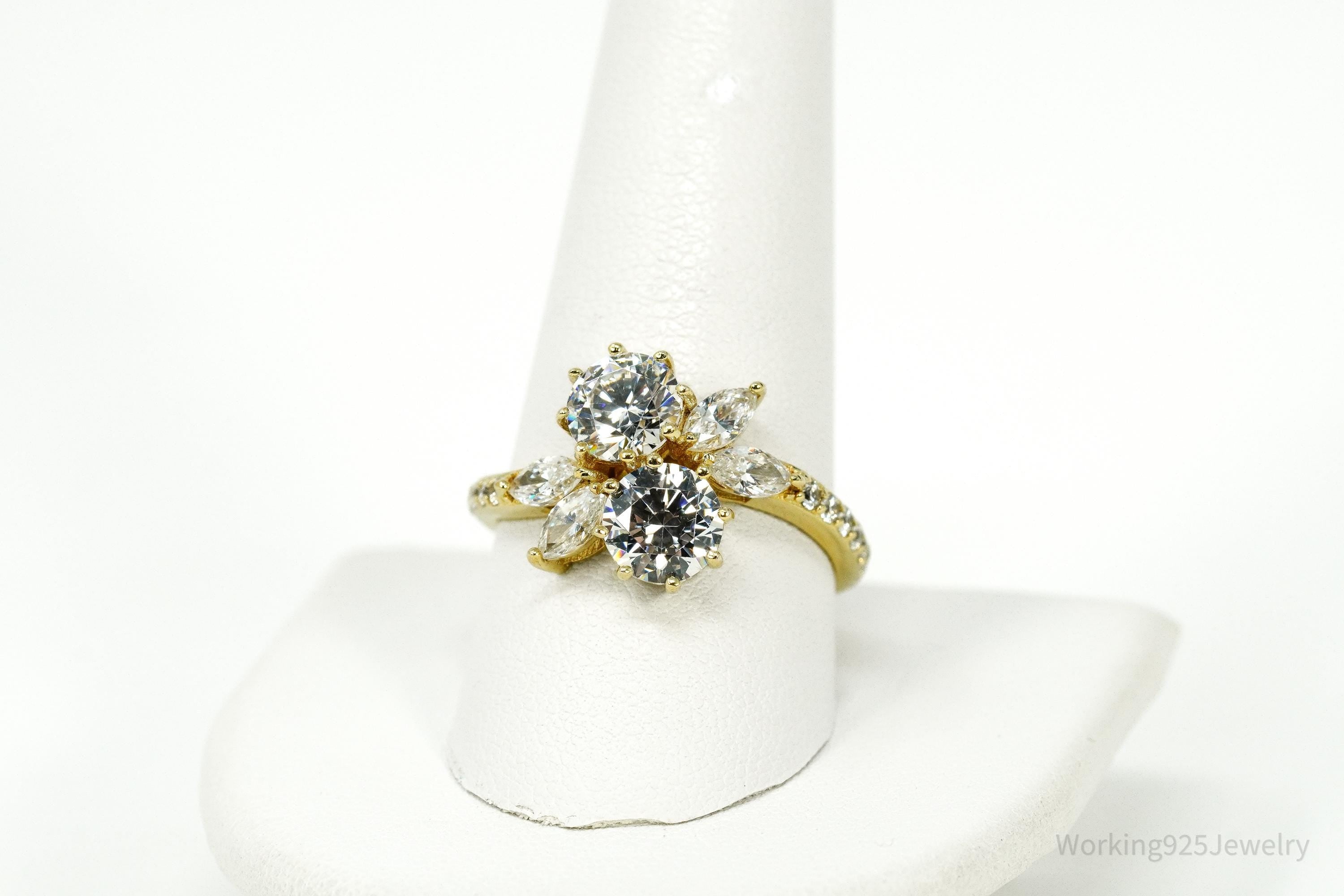 Vintage Jean Dousset Cubic Zirconia Gold Vermeil Sterling Silver Ring - Size 10.25