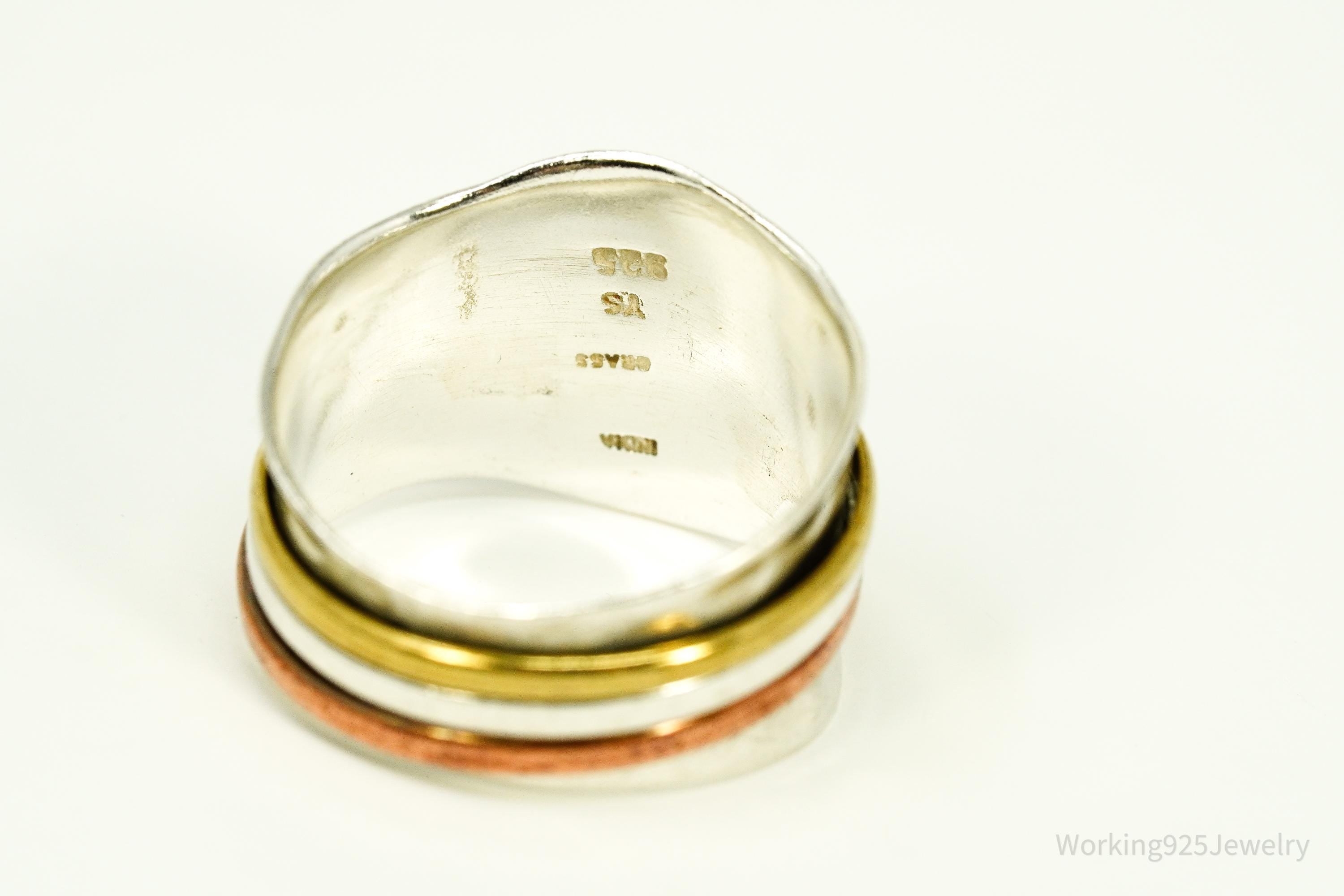 Vintage Brass Copper Sterling Silver Israel Spinner Band Ring- Size 10.5
