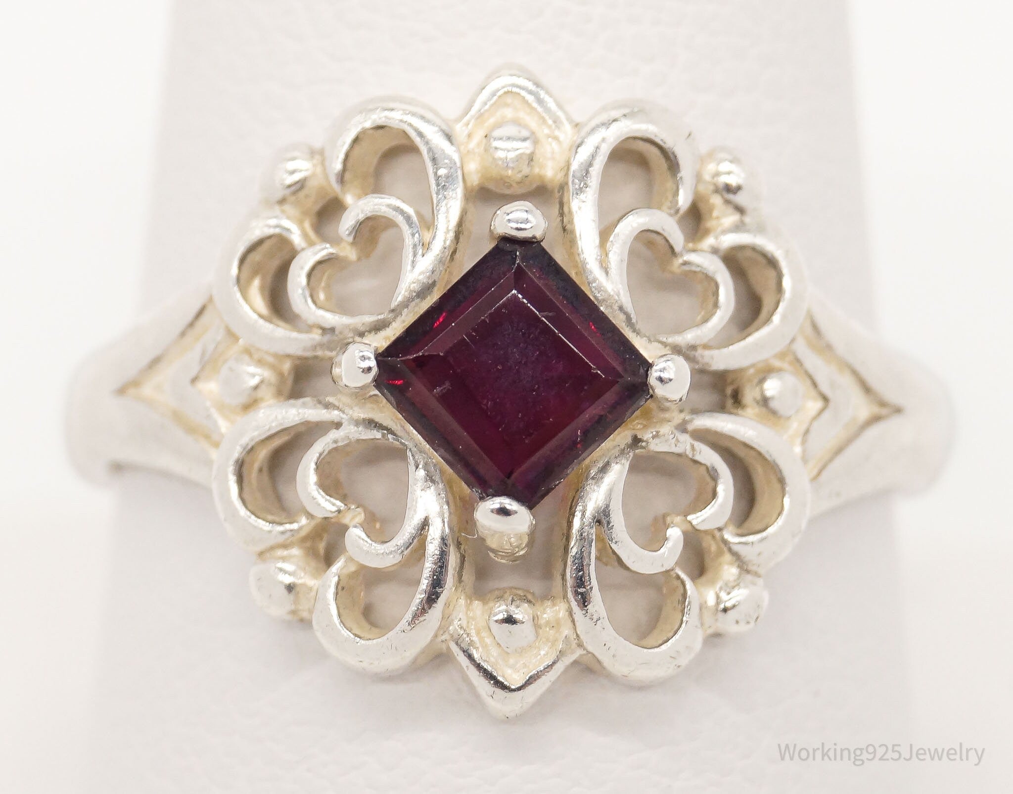 Vintage NV Rhodolite Garnet Sterling Silver Ring - Size 10