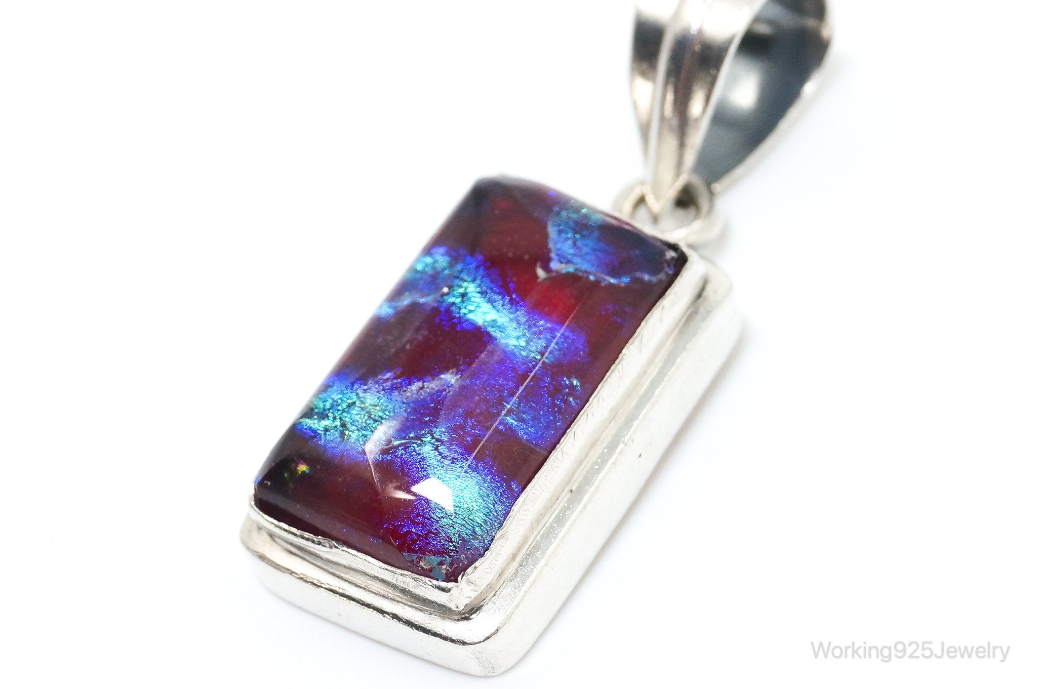 Vintage Dichroic Glass Sterling Silver Necklace Pendant