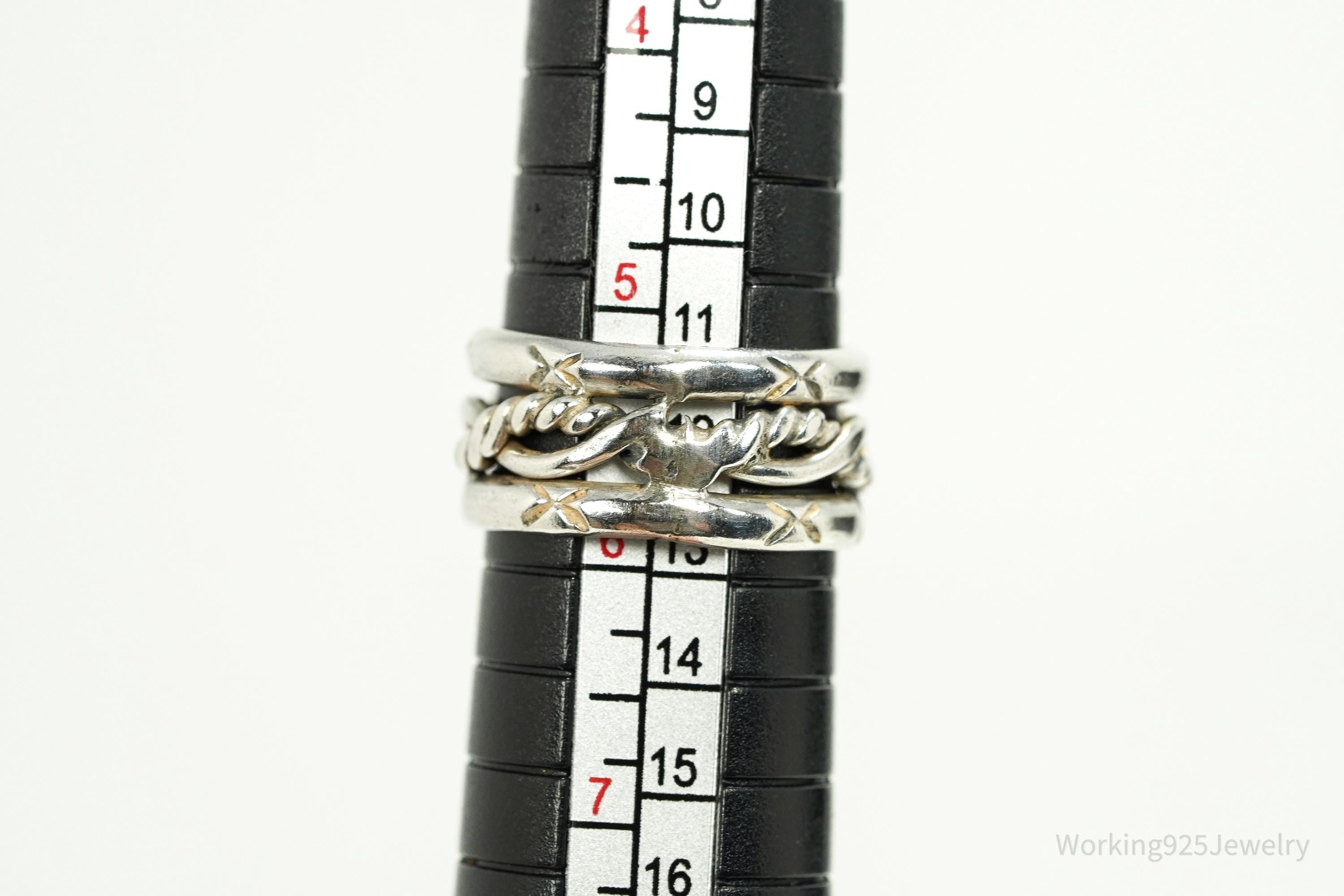 Vintage Native Handmade Rope Weave Design Sterling Silver Band Ring - Size 5.75