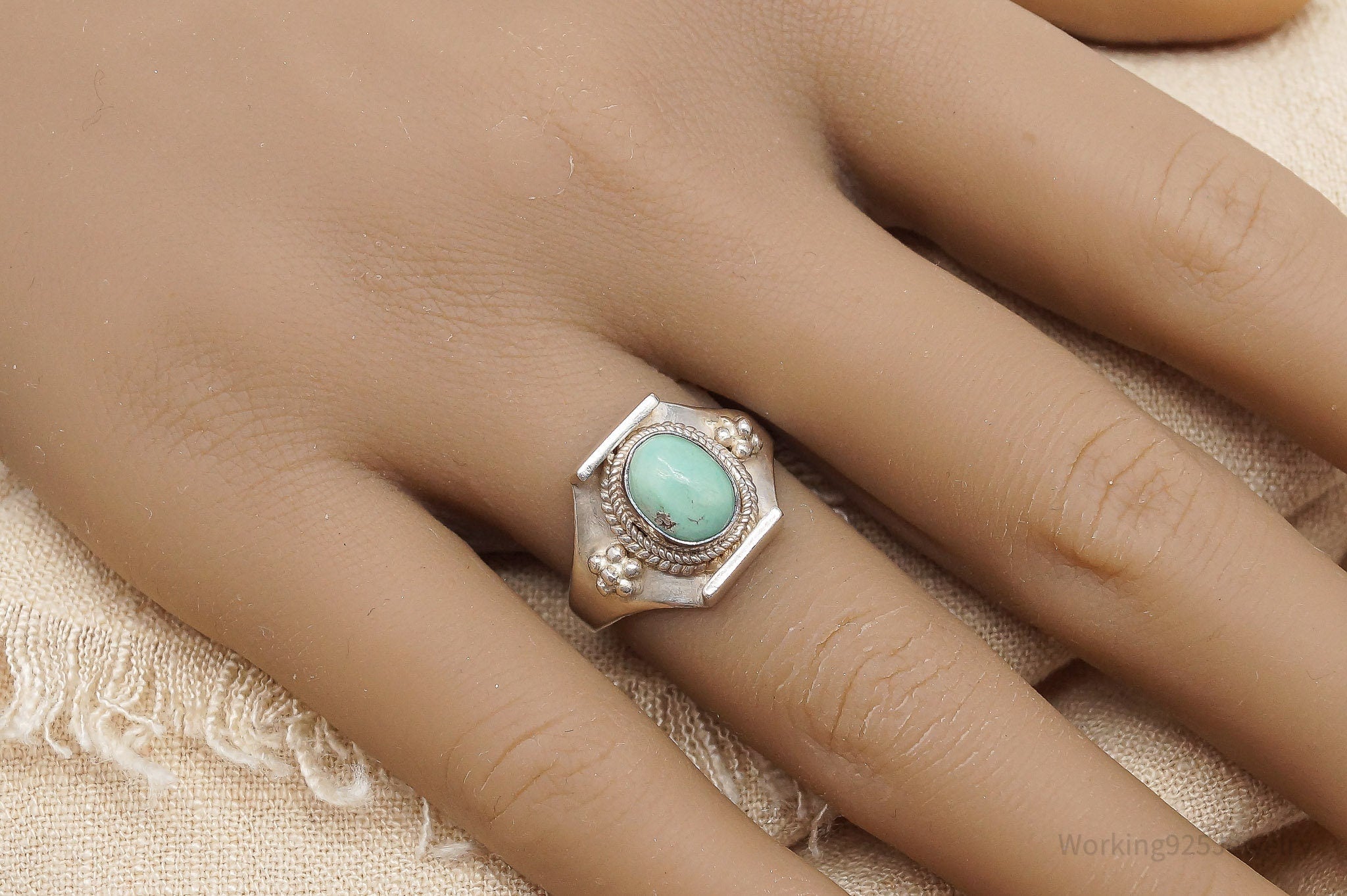 Vintage Turquoise Sterling Silver Ring - Size 8.25