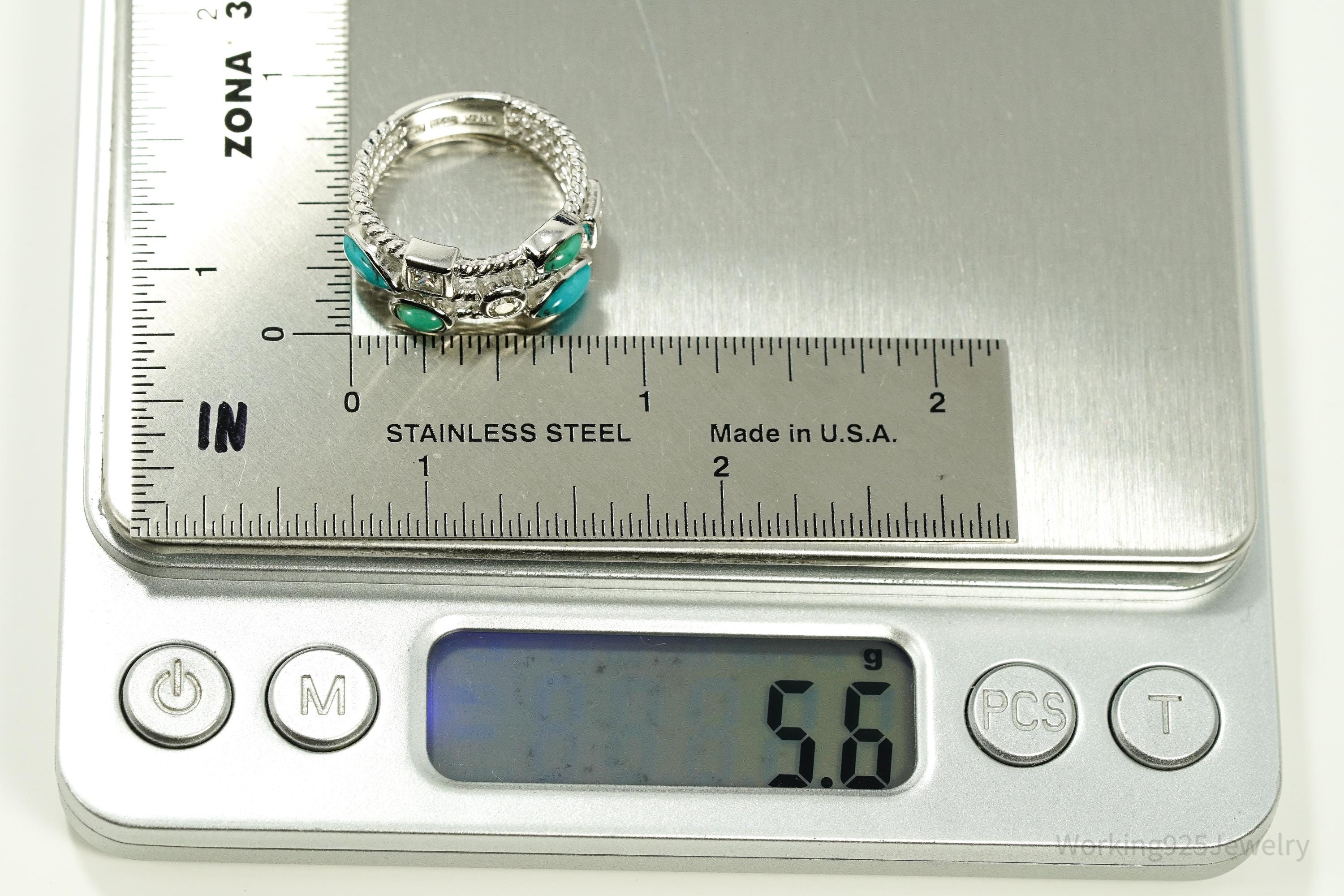 Vintage JOSEPH ESPOSITO ESPO Turquoise & Cubic Zirconia Sterling Silver Ring - Size 7