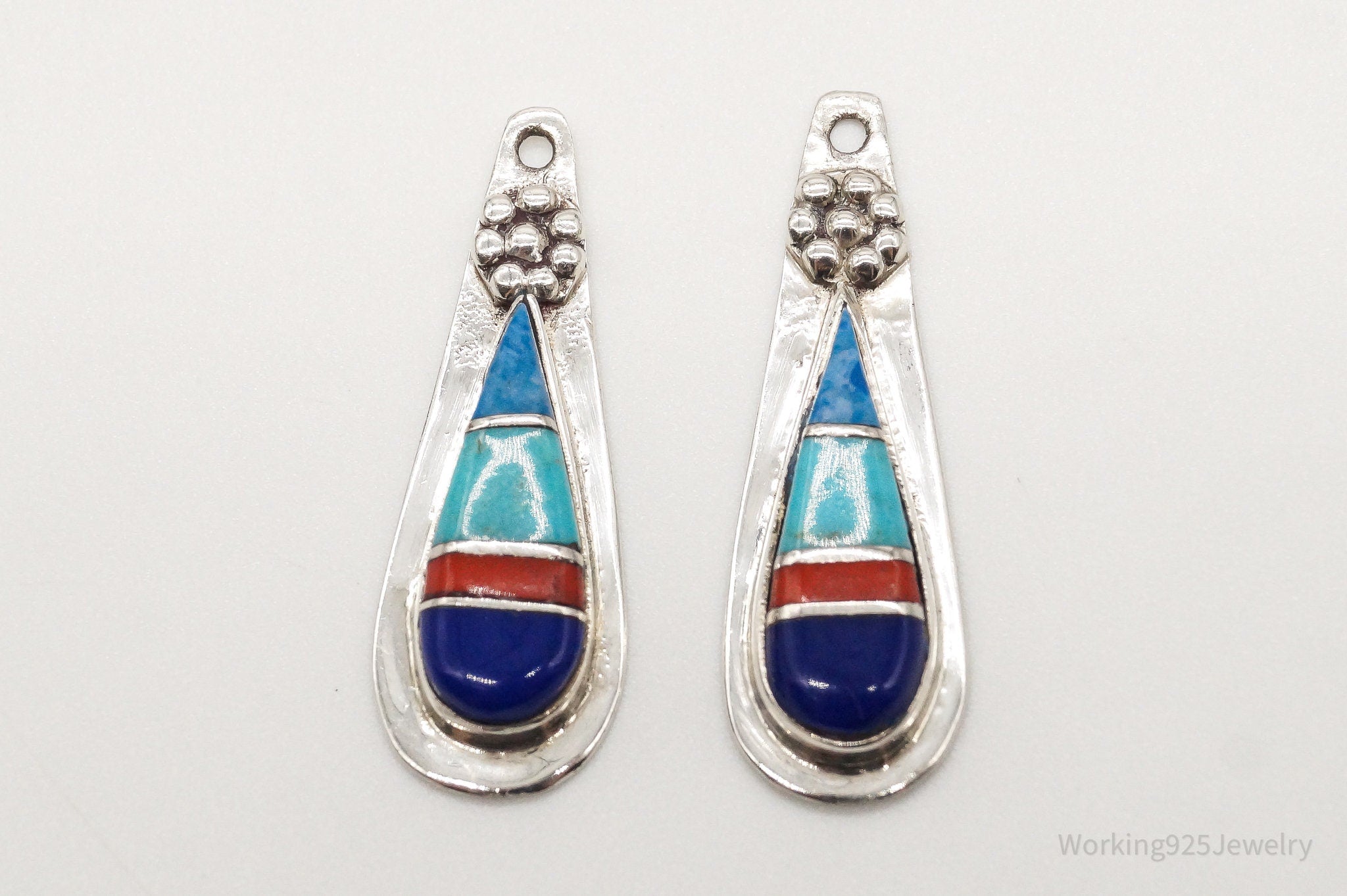 VTG Native American Turquoise Lapis Lazuli Coral Sterling Silver Earring Jackets