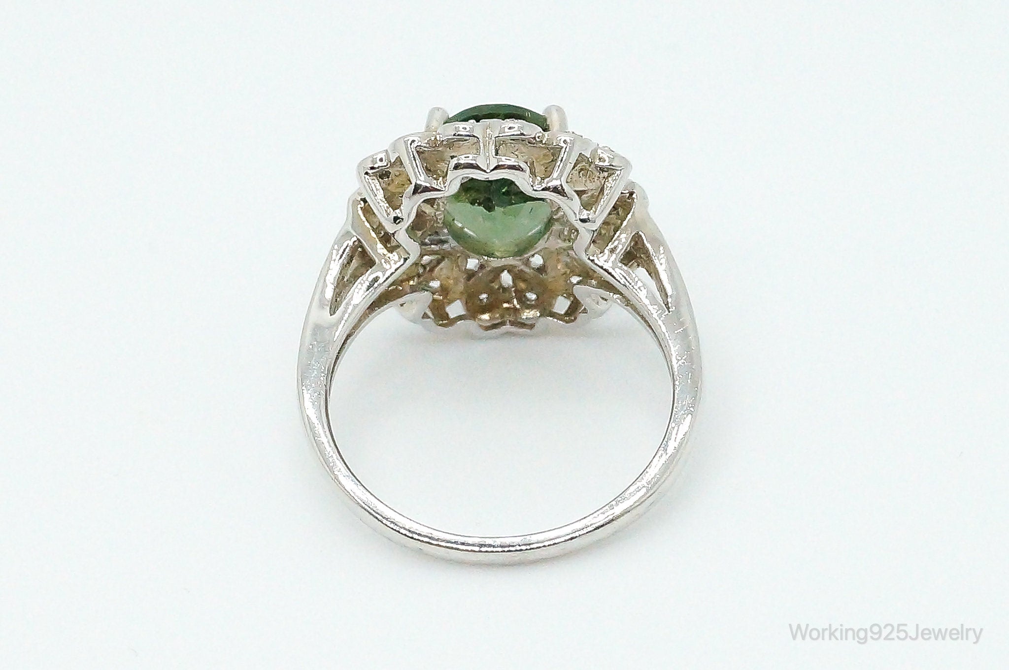 Vintage Peridot Cubic Zirconia Sterling Silver Ring - Size 7.25