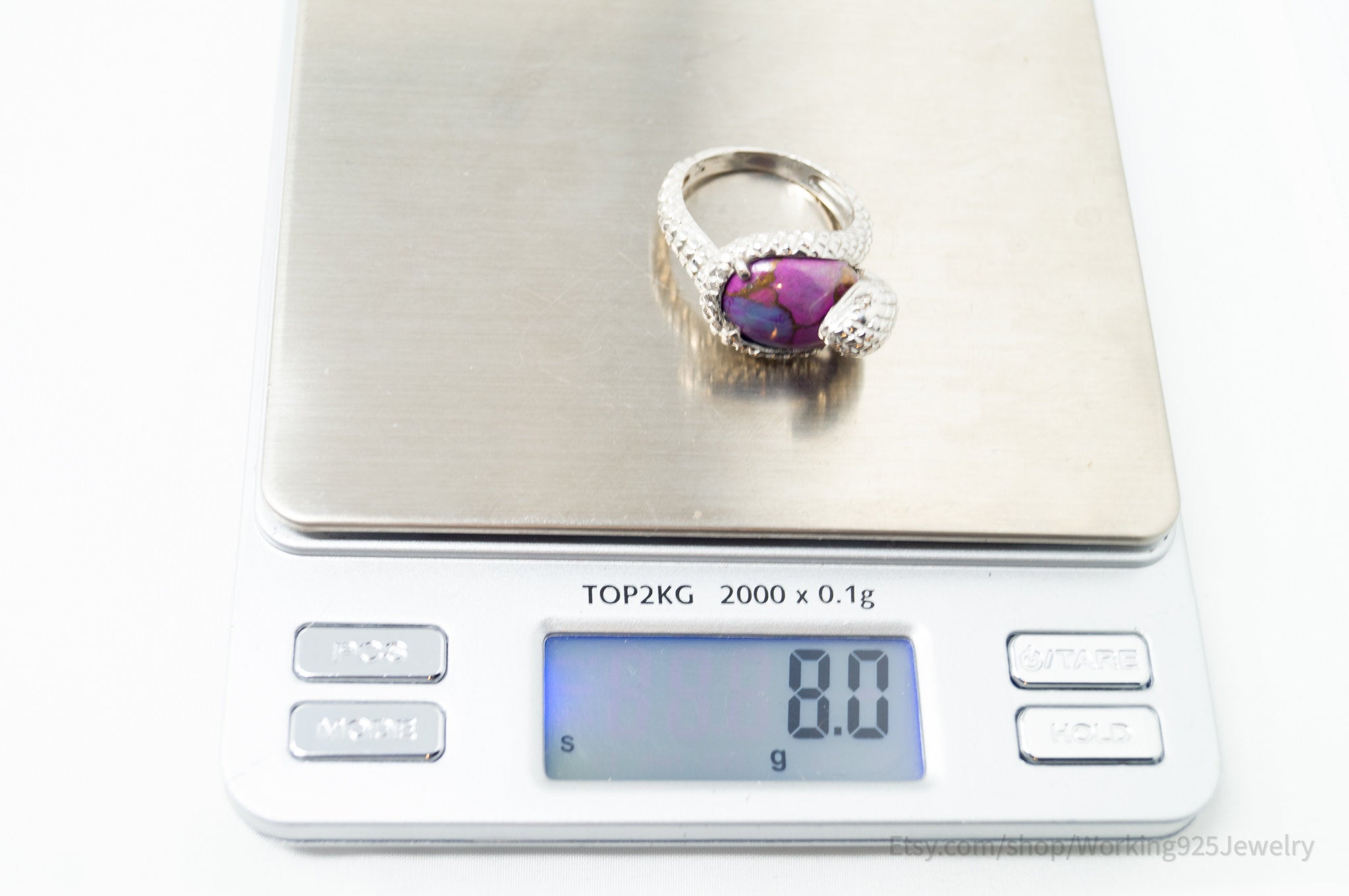 Vtg Designer Karis Snake Purple Mojave Turquoise Sterling Silver Ring - Size 9