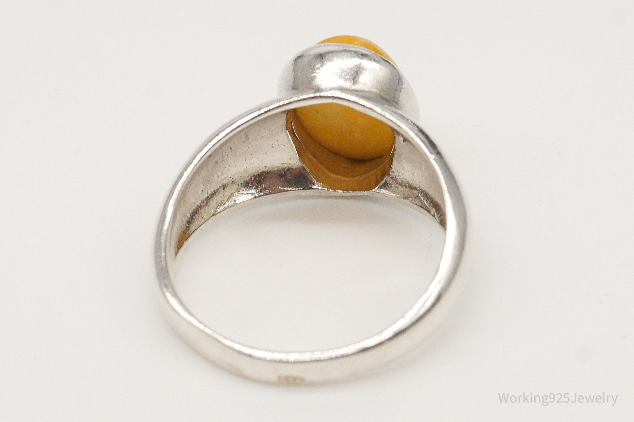 Vintage Yellow Amber Sterling Silver Ring - Size 6.5