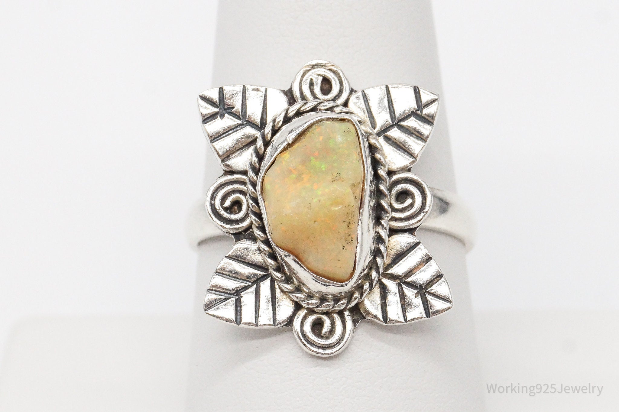 Vintage Opal Southwestern Sterling Silver Ring - Size 8.75