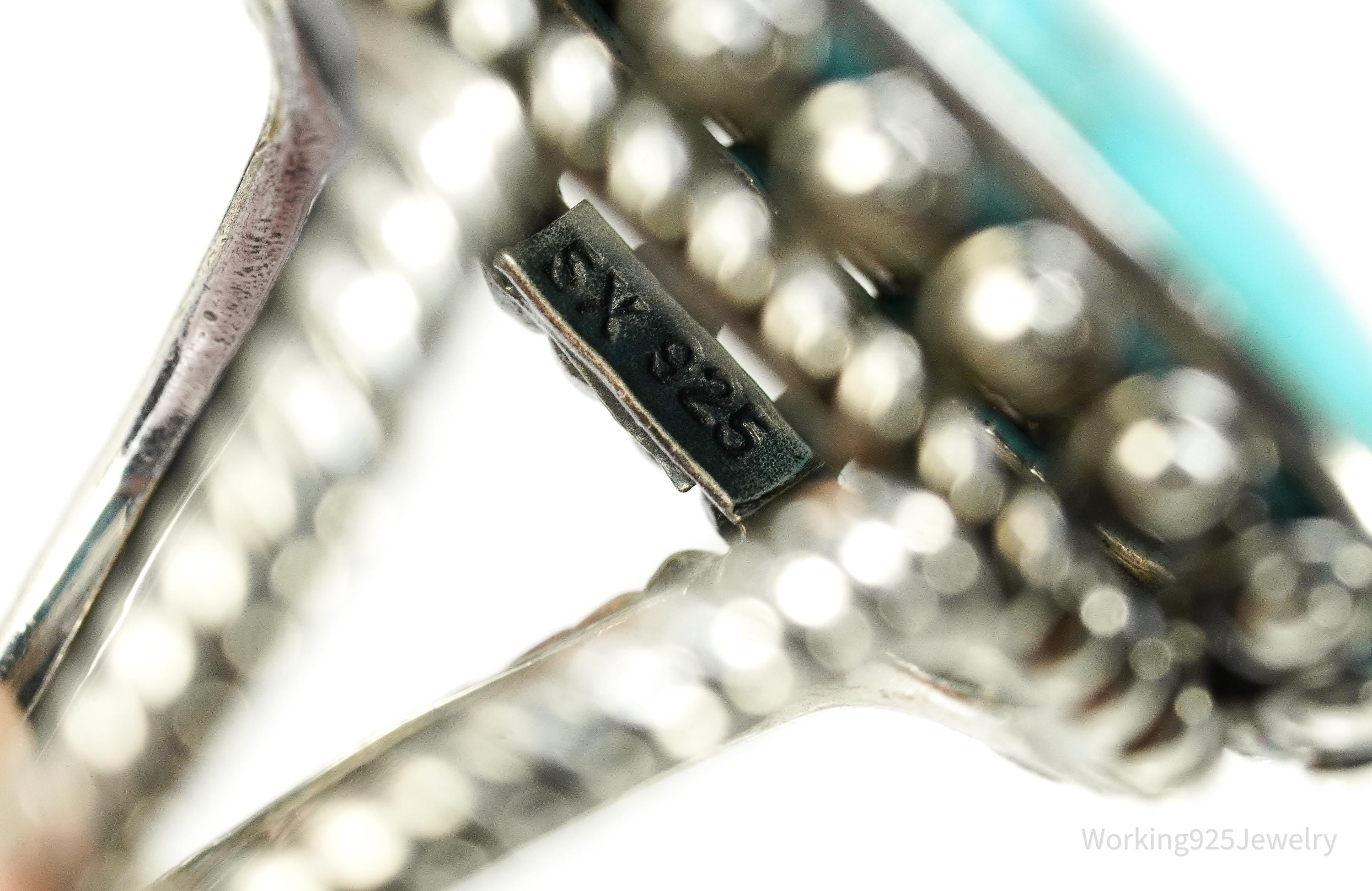 Vintage Designer SX Large Turquoise Sterling Silver Ring - Size 7