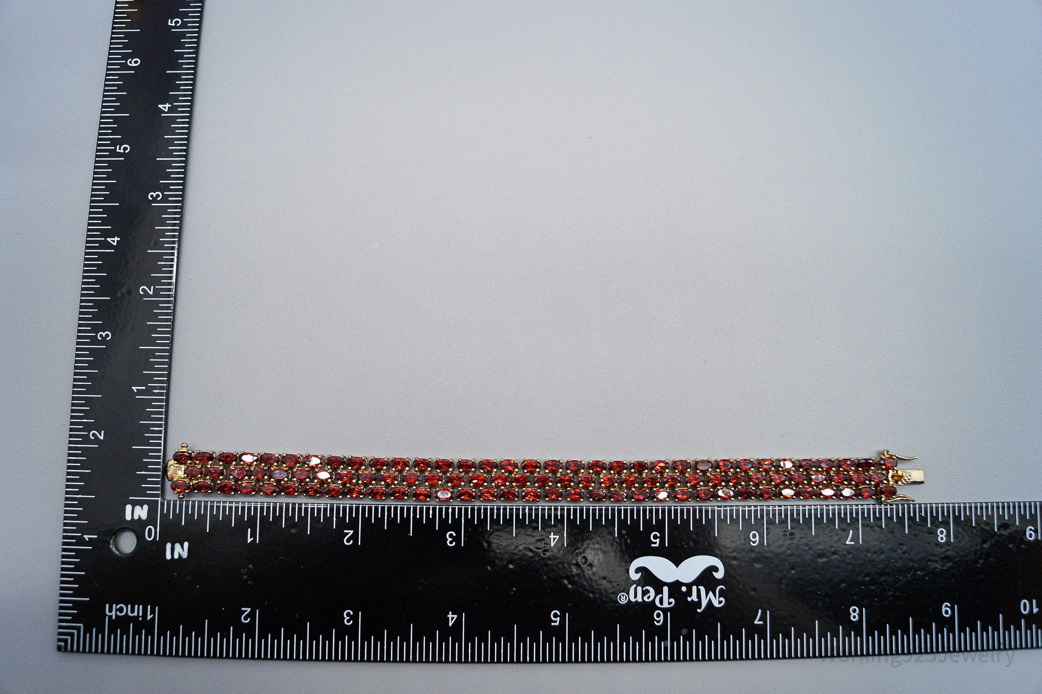 Vintage SETA Garnet Gold Over Sterling Silver Bracelet 7.75"