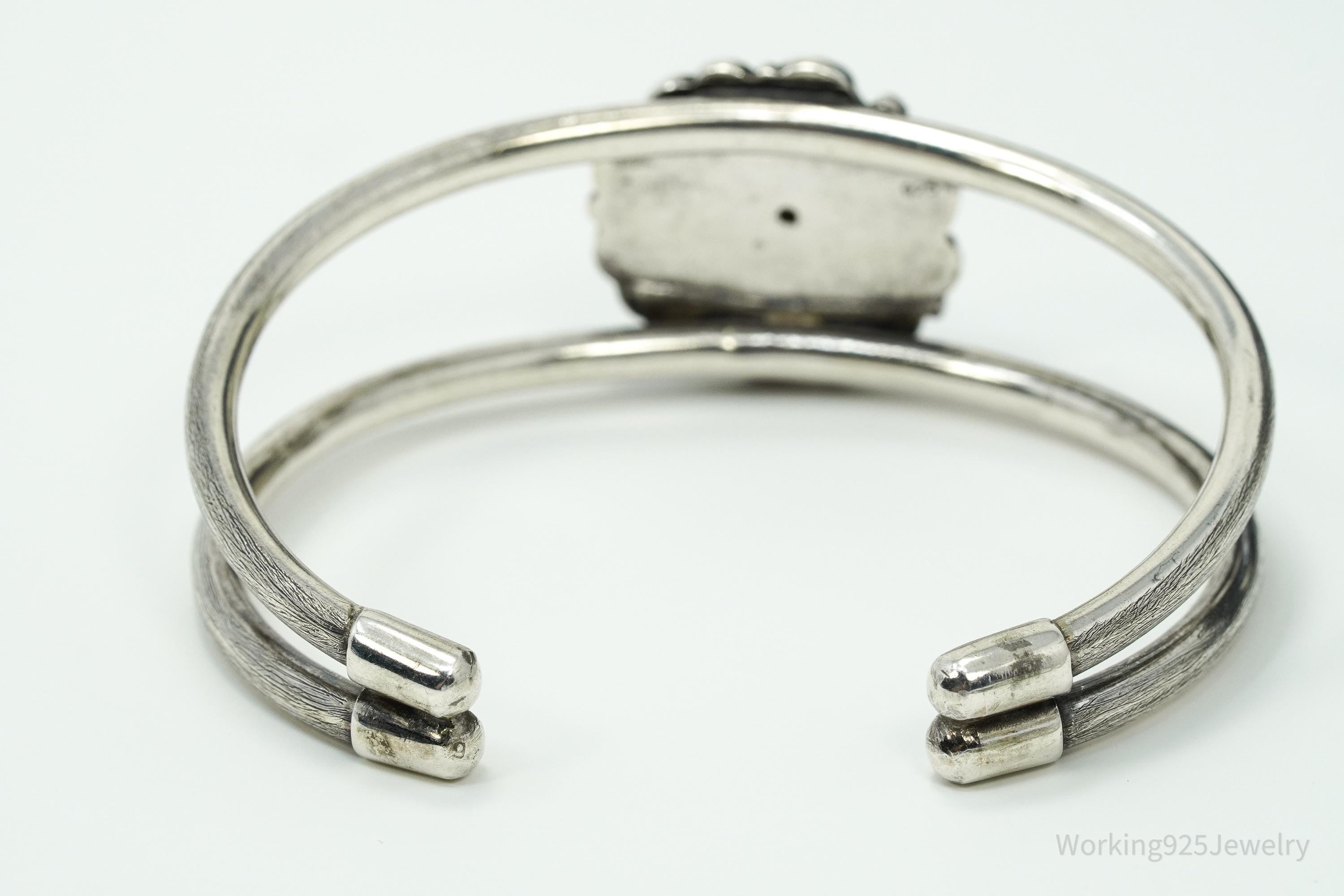 Vintage Art Nouveau Style Sterling Silver Cuff Bracelet 7.5"