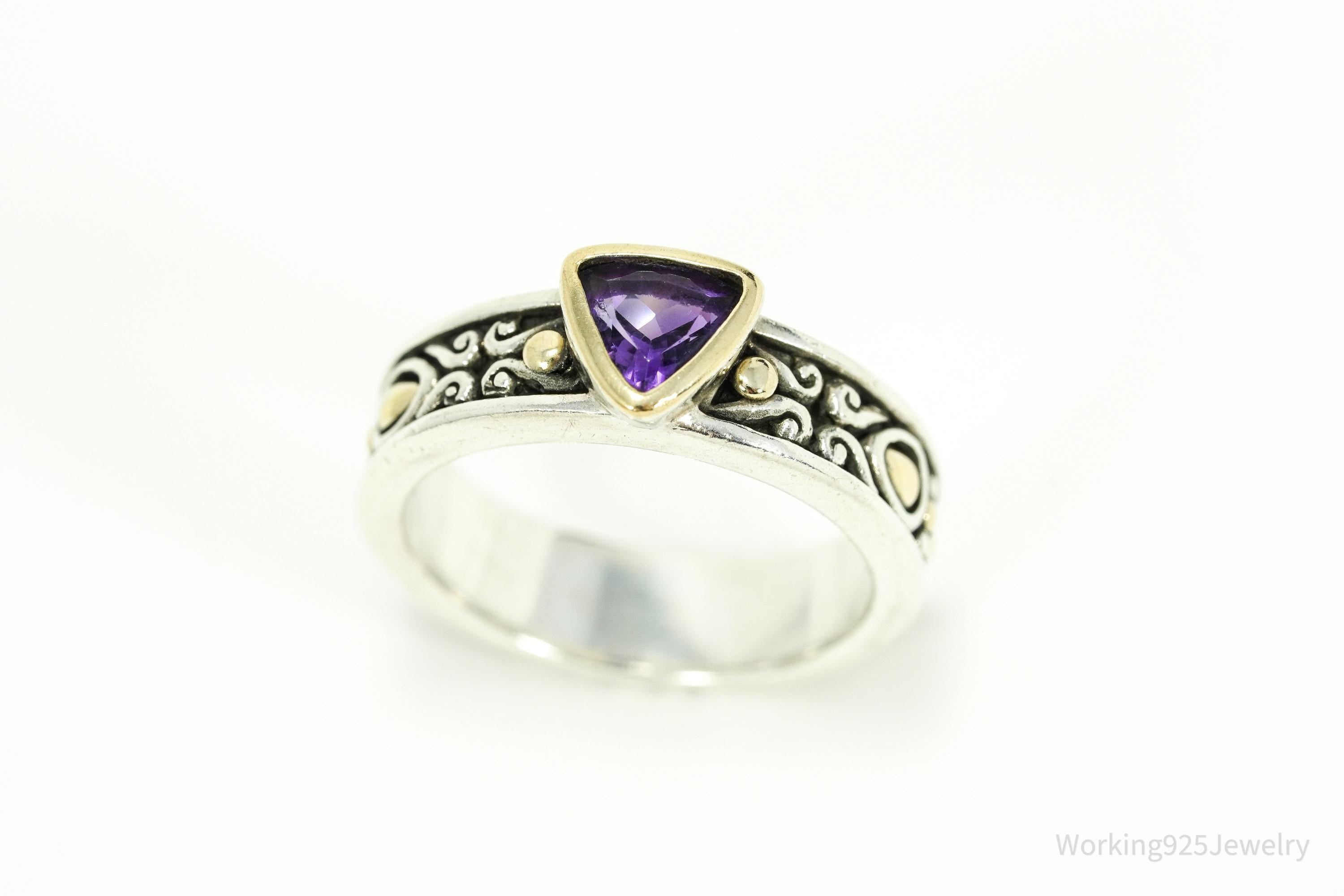 Ed Hardy Purple Amethyst 18K Yellow Gold Sterling Silver Ring - Size 7