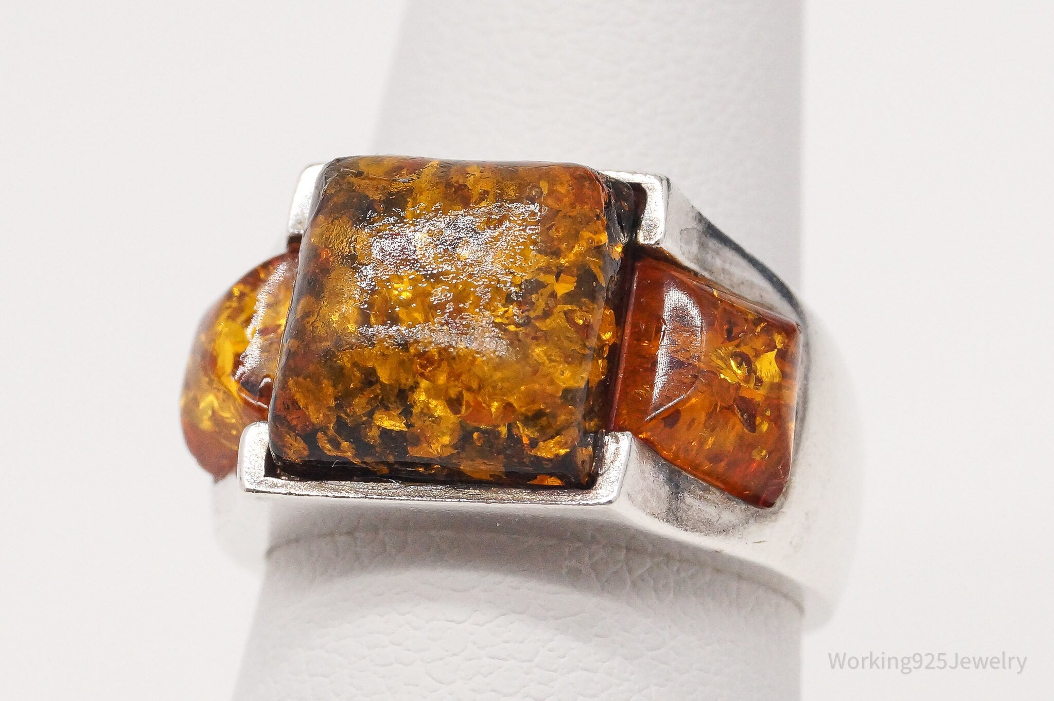 Vintage Amber Sterling Silver Ring - Size 6