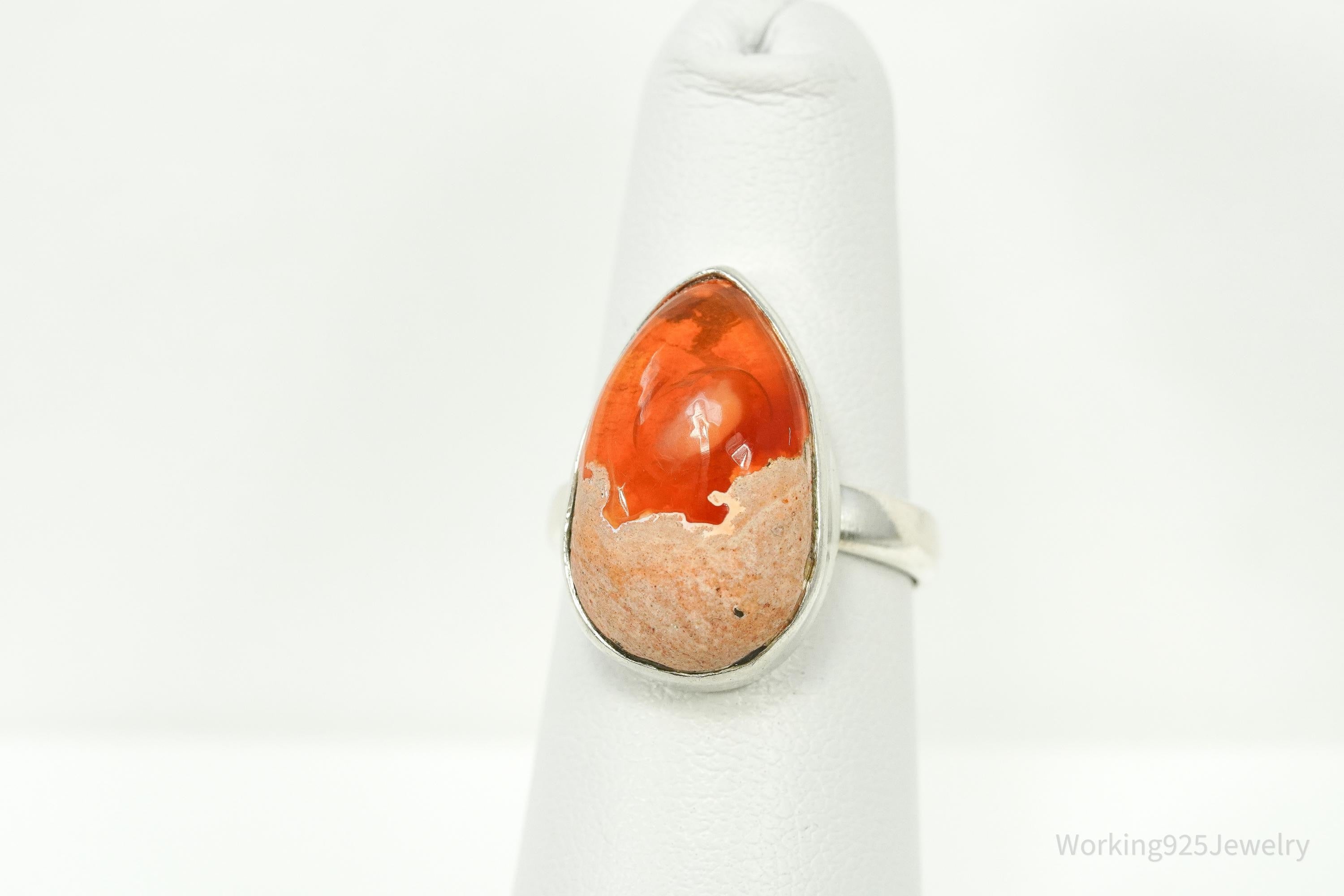 Vintage Large Mexico Fire Opal Sterling Silver Ring - Size 5.75