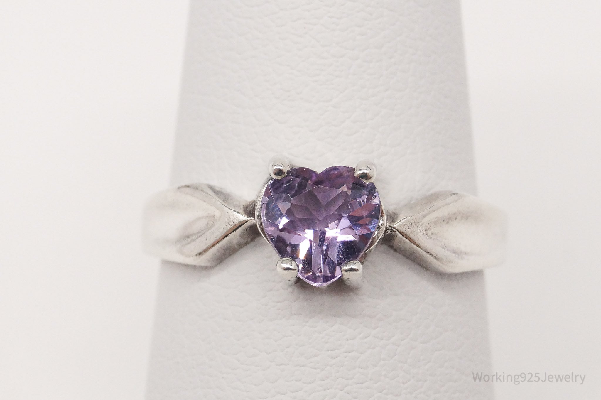 Vintage Amethyst Heart Sterling Silver Ring - Size 7