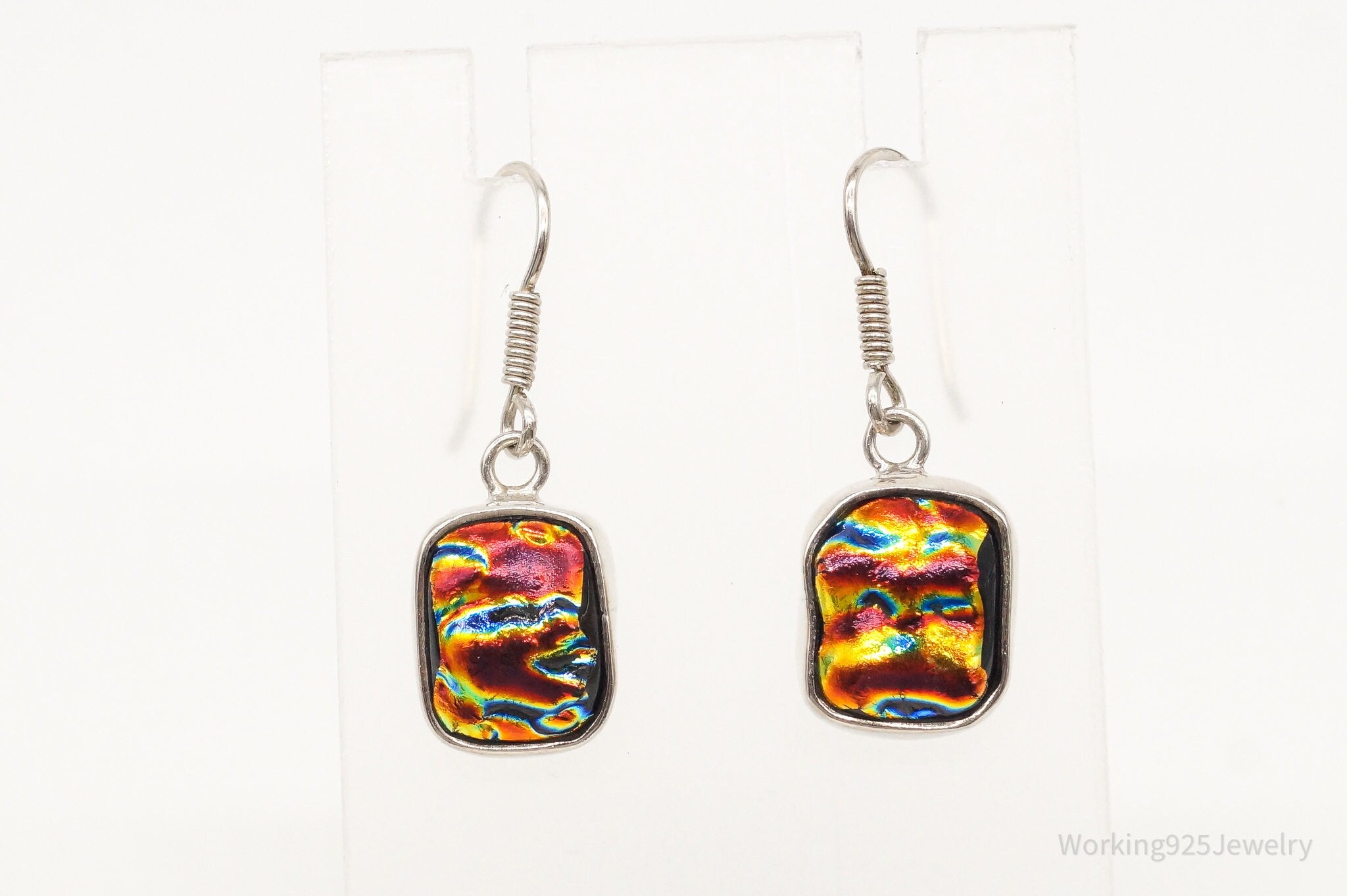 Vintage Oil Color Dichroic Glass Sterling Silver Earrings