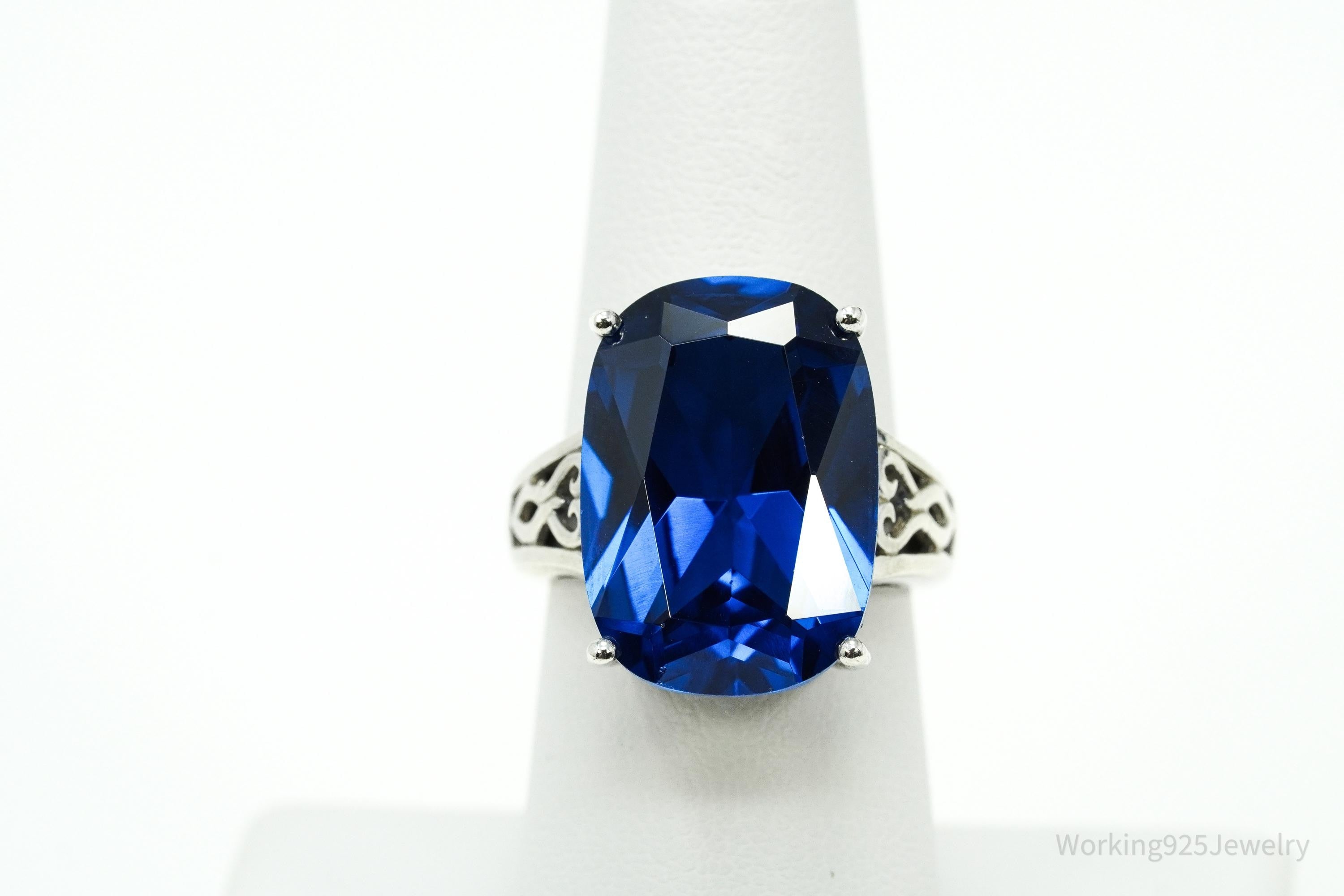 Lab Blue Spinel Rhodium Over Sterling Silver Ring Size 6.75