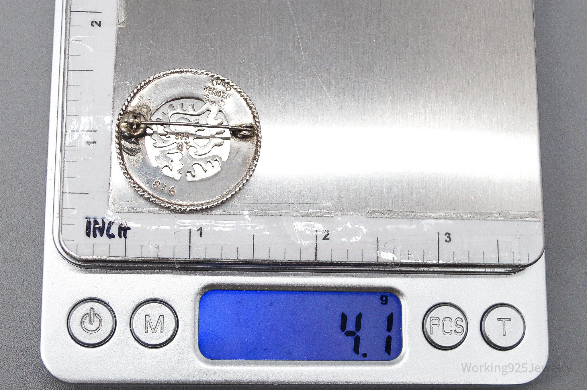 Vintage Mexico Aztec Mayan Ozomatli Monkey Deity Sterling Silver Brooch Pin