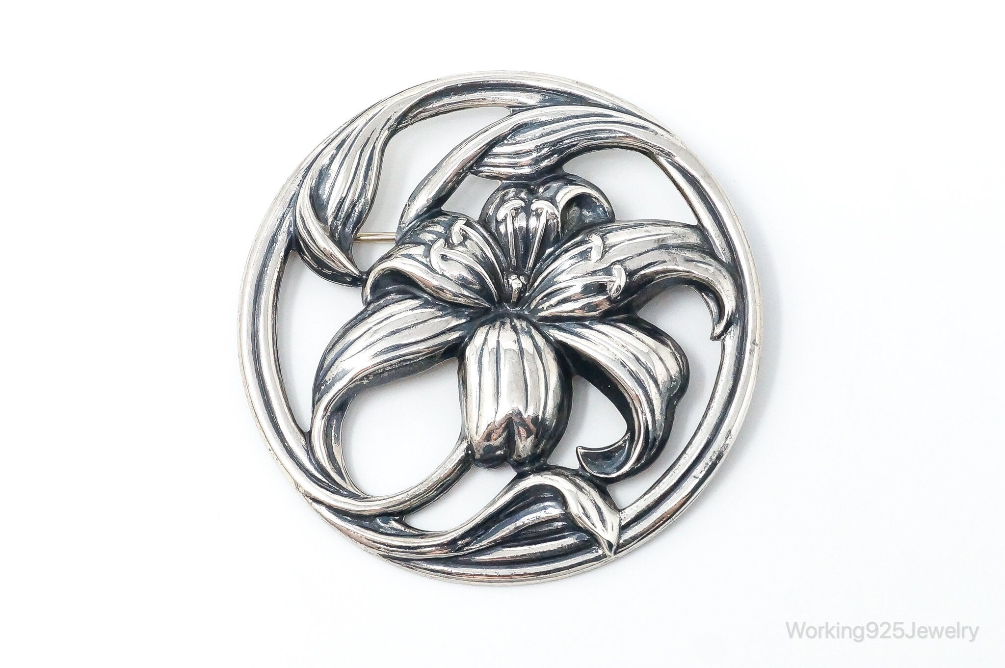 Vintage Designer Danecraft Large Sterling Silver Flower Pin Brooch