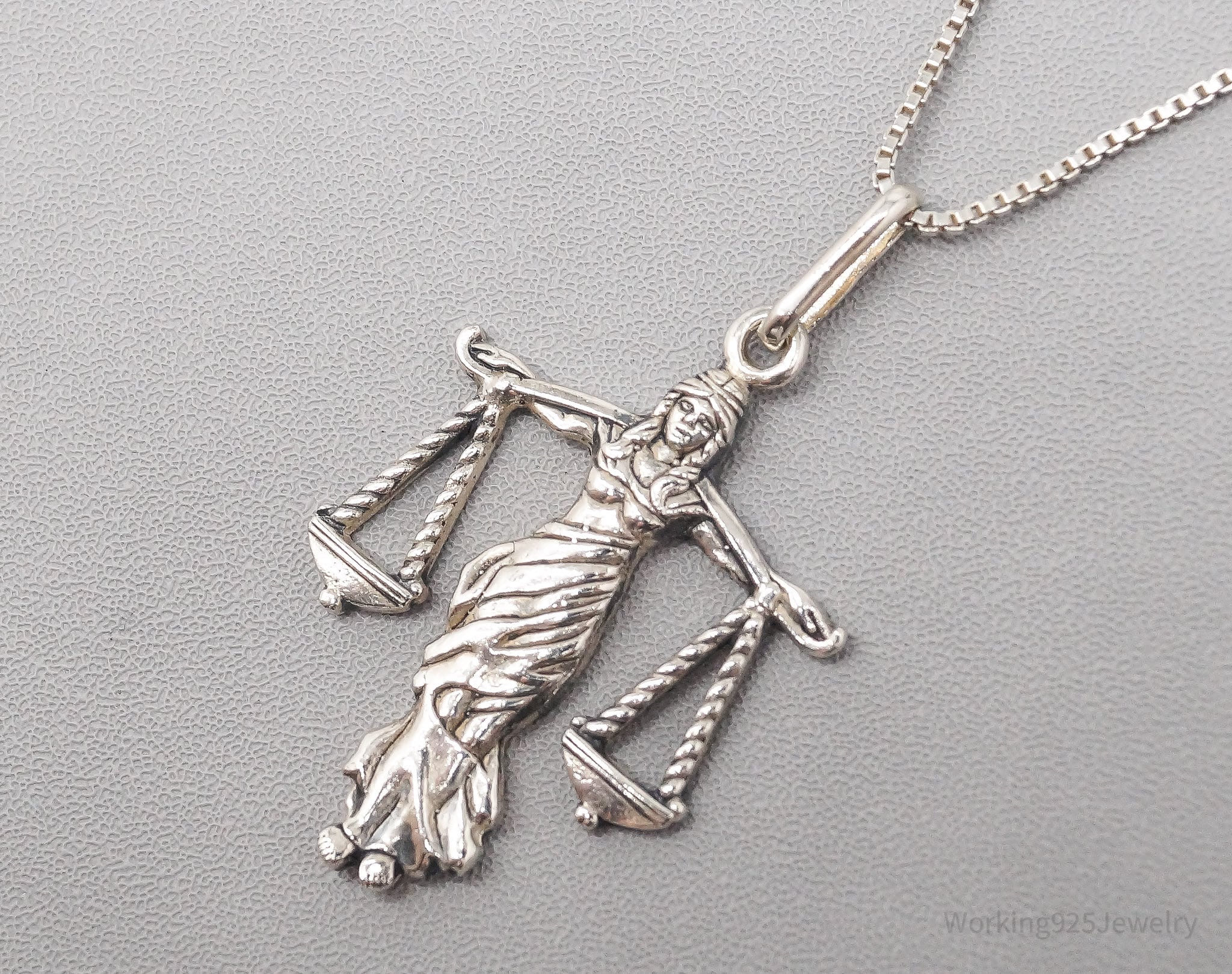 Vintage Lady Justice / Libra Sterling Silver Necklace - 19"