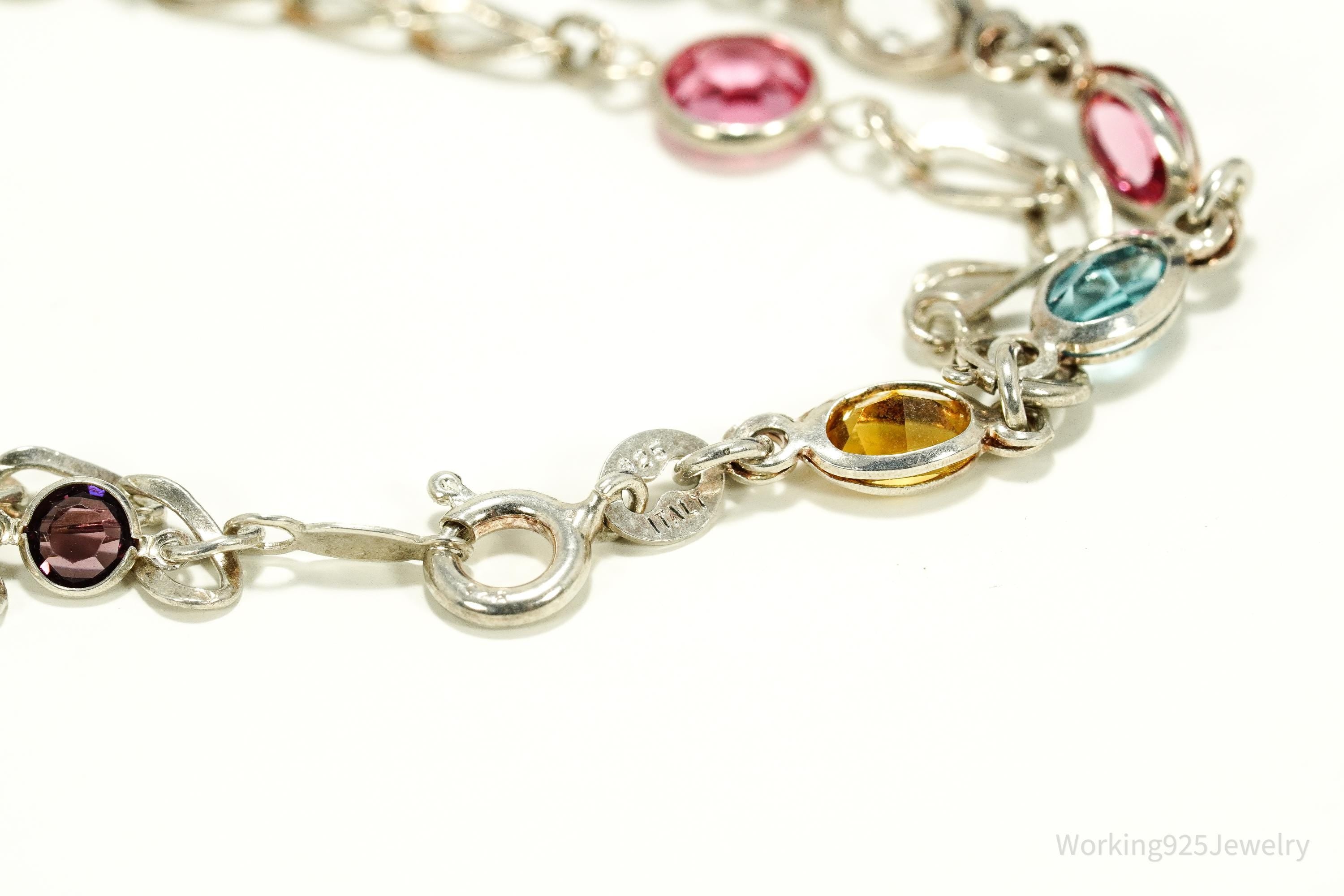 Vintage Avon Rainbow Crystal Sterling Silver Bracelet - 7.5"