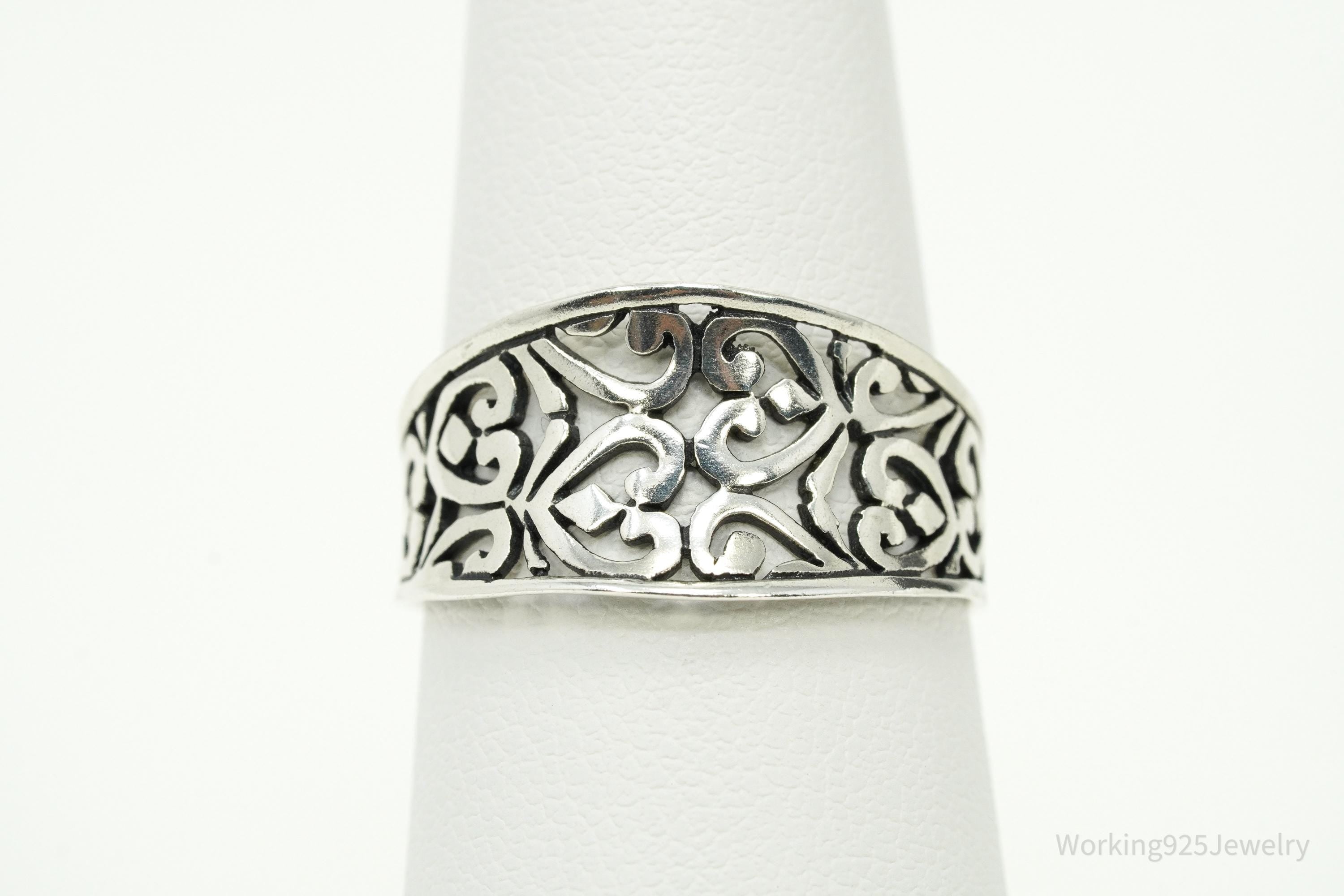 Vintage Art Deco Style Cut Out Sterling Silver Band Ring - Size 7.25
