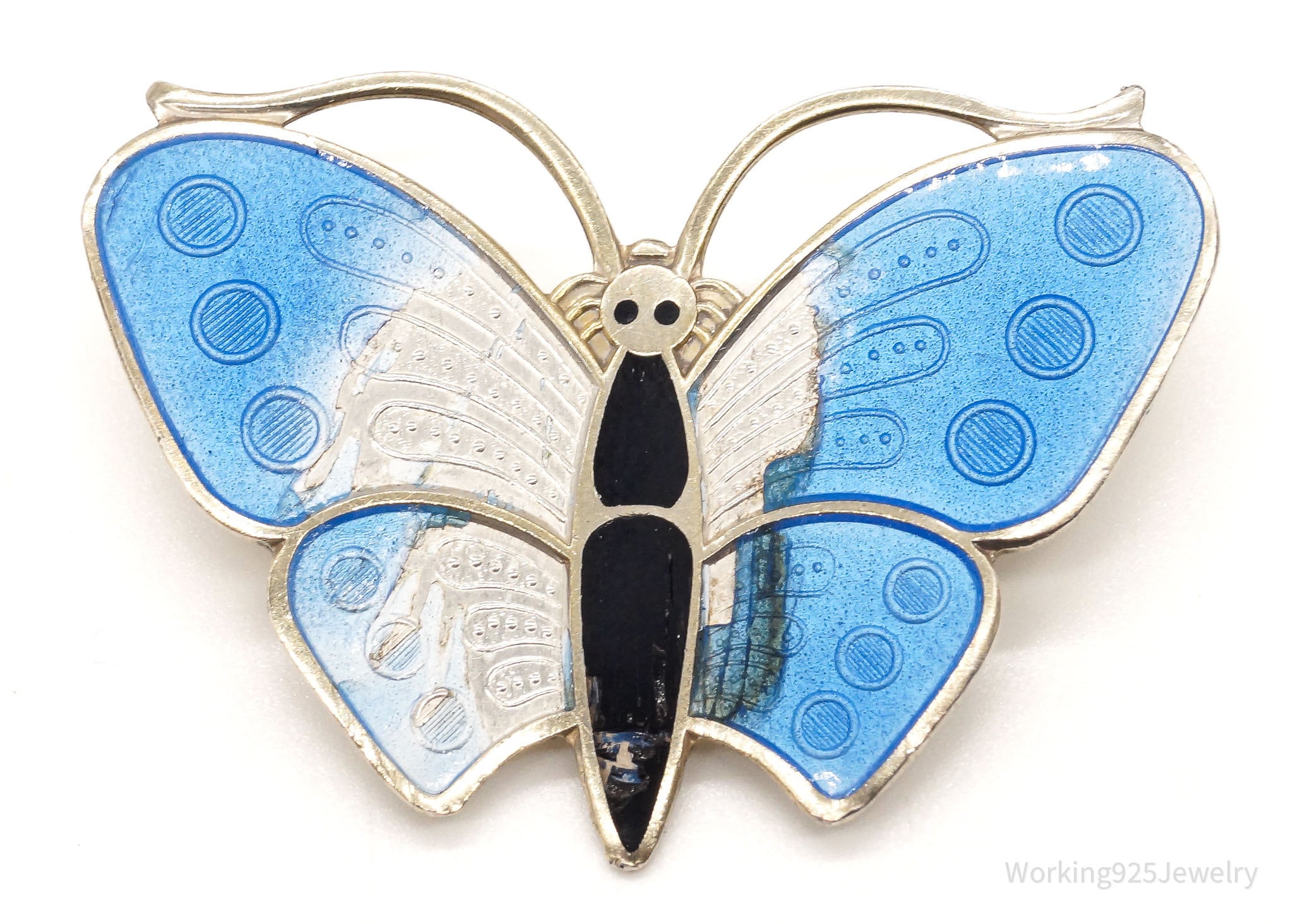 Vintage Norway Norse Butterfly Enamel Gold Wash Sterling Silver Pin Brooch