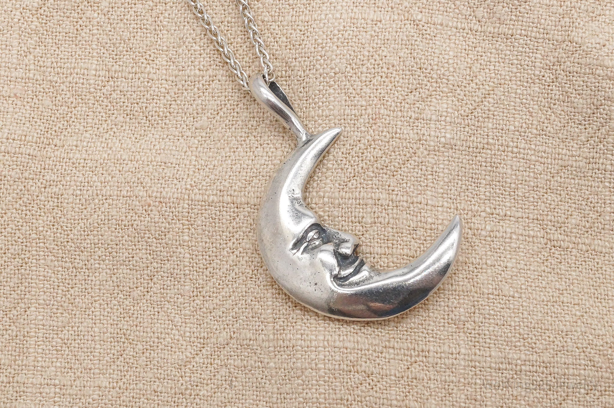 Vintage 1991 Smiling Moon Sterling Silver Necklace 20"