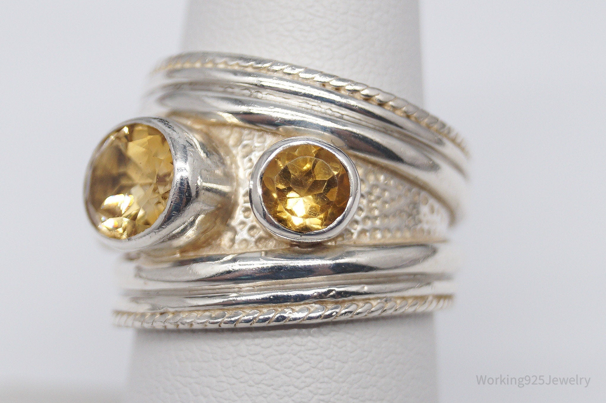 Vintage SJ Citrine Sterling Silver Ring - Size 7.75
