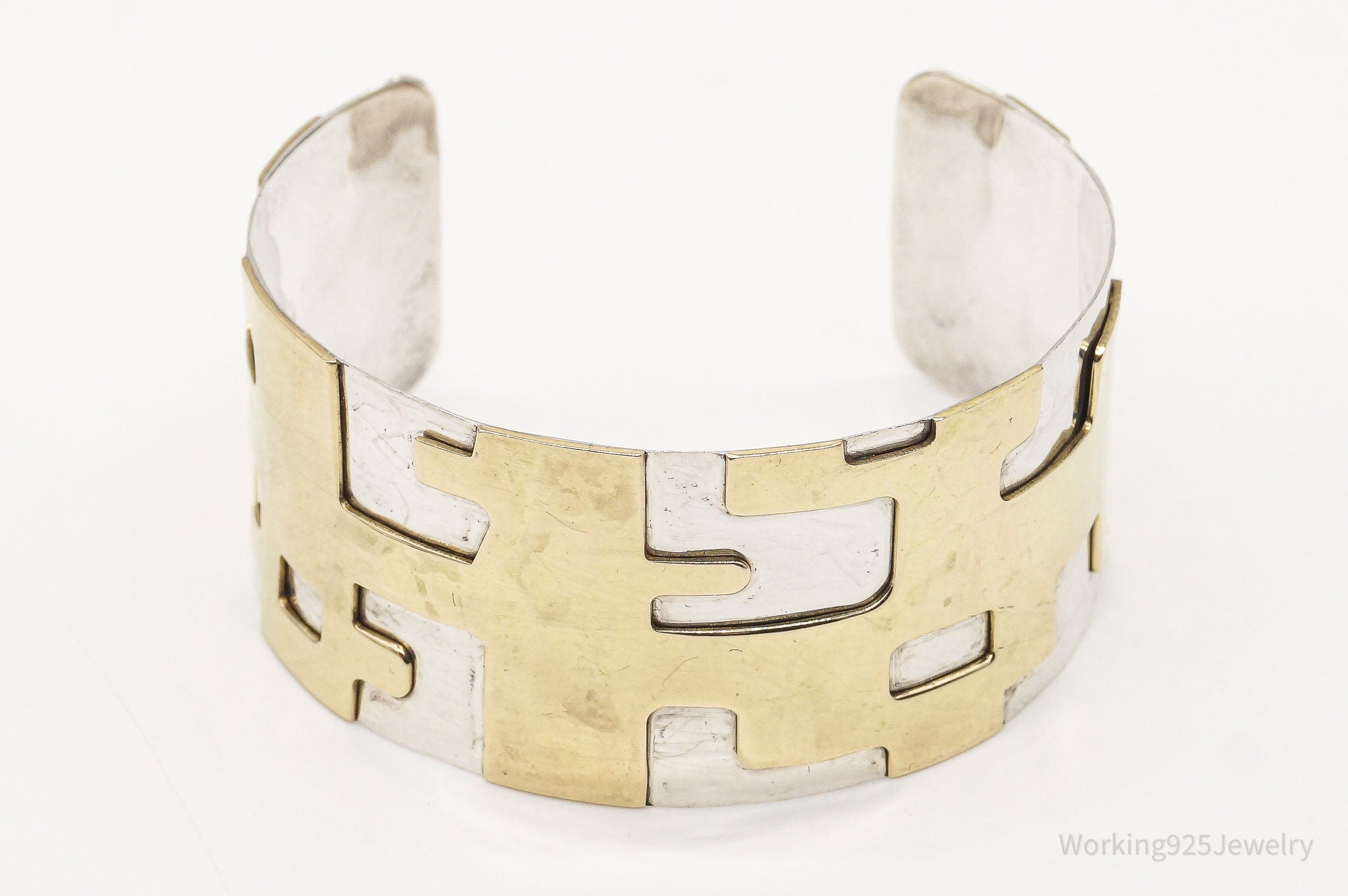 VTG Designer Robert Lee Morris Modernist Brass Sterling Silver Bracelet