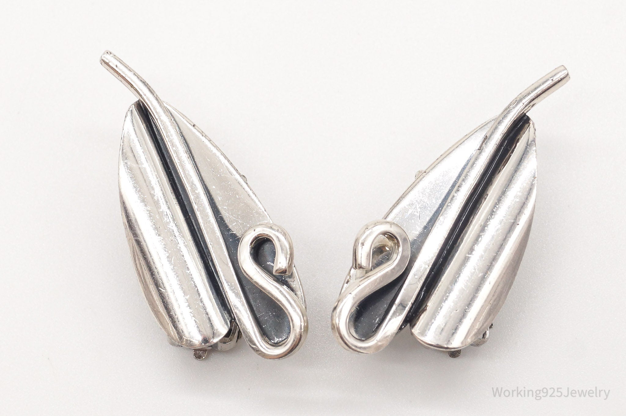 Vintage Midcentury Renoir Sauteur Modernist Sterling Silver Clip On Earrings