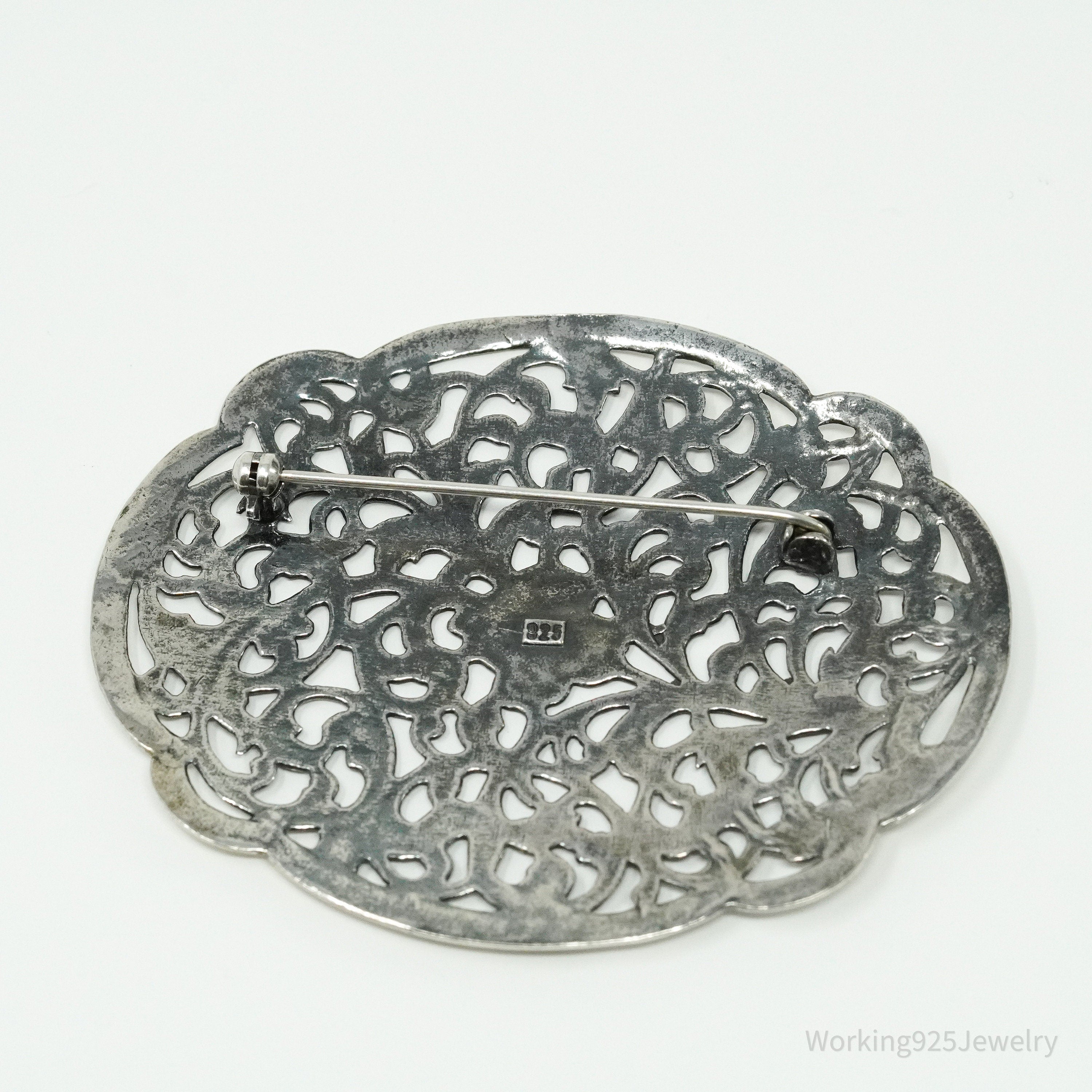 Large Vintage Floral Sterling Silver Brooch Pin 2"