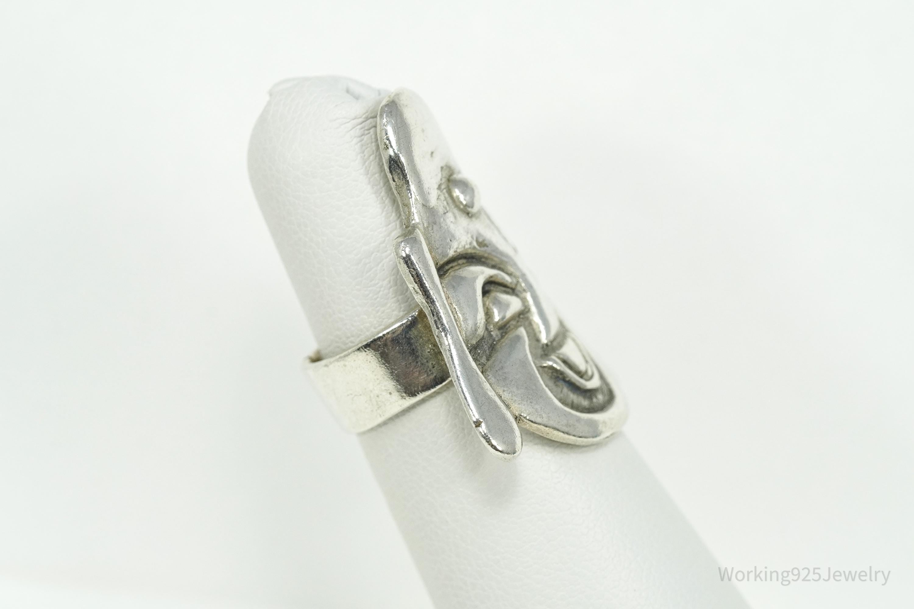 Vintage Large Buddha Head Silver Ring - Size 4.5
