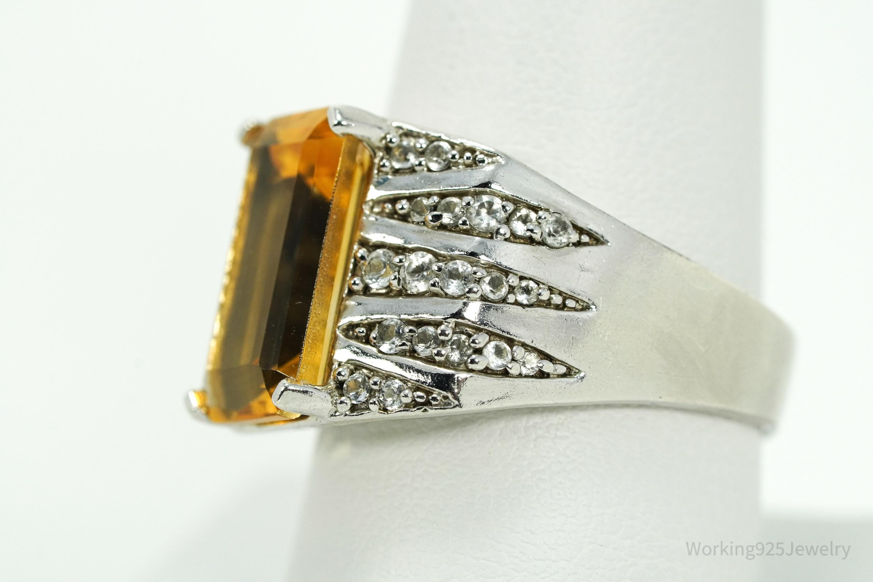 Vintage V3 Citrine & White Topaz Sterling Silver Ring - Size 9.25