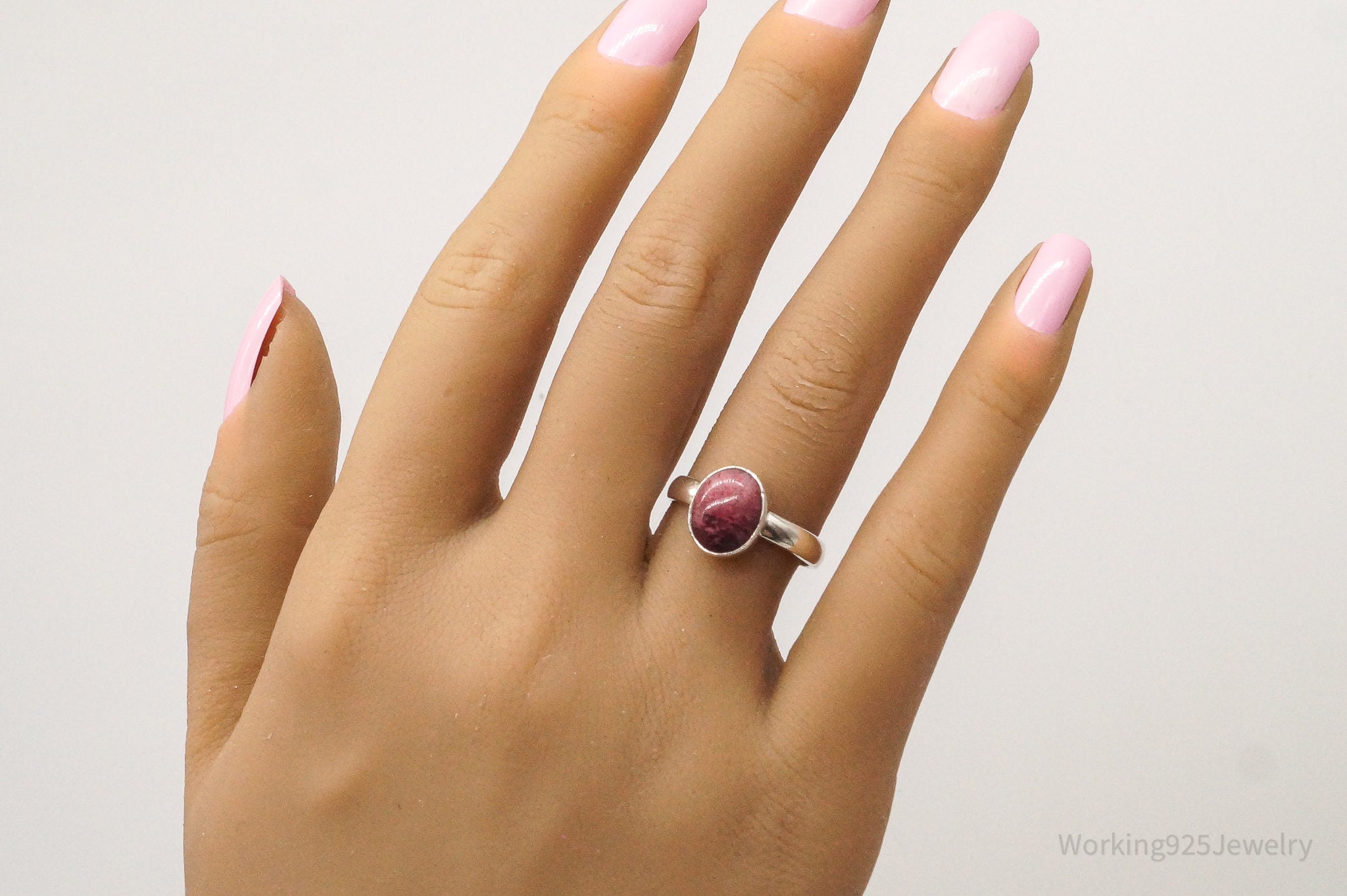 Vintage Rhodonite Sterling Silver Ring - Size 7.5