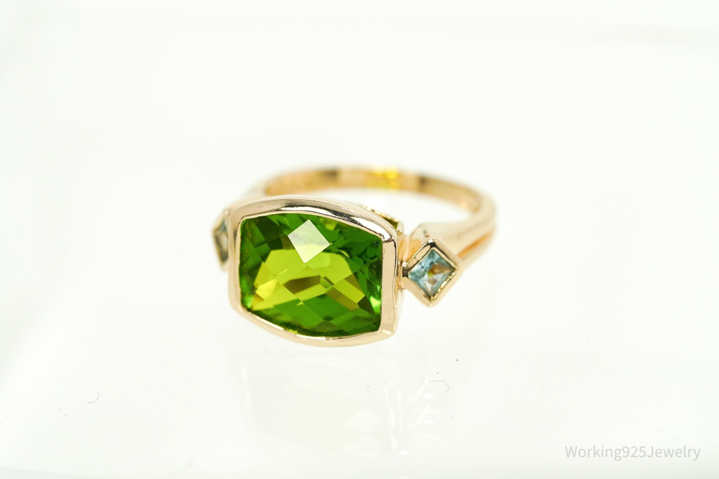 Designer Ross Simons Peridot & Blue Topaz Yellow Gold Over Sterling Silver Ring - Size 7